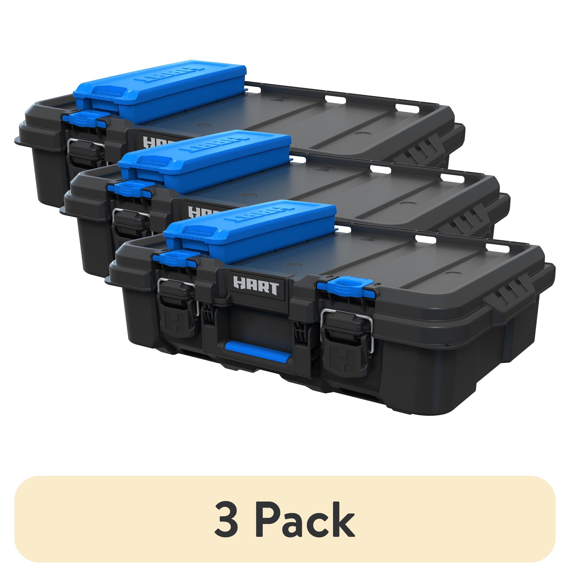 (3 pack) HART Stack System Tool Box with Small Blue Organizer & Dividers, Fits HART's Modular Storage System