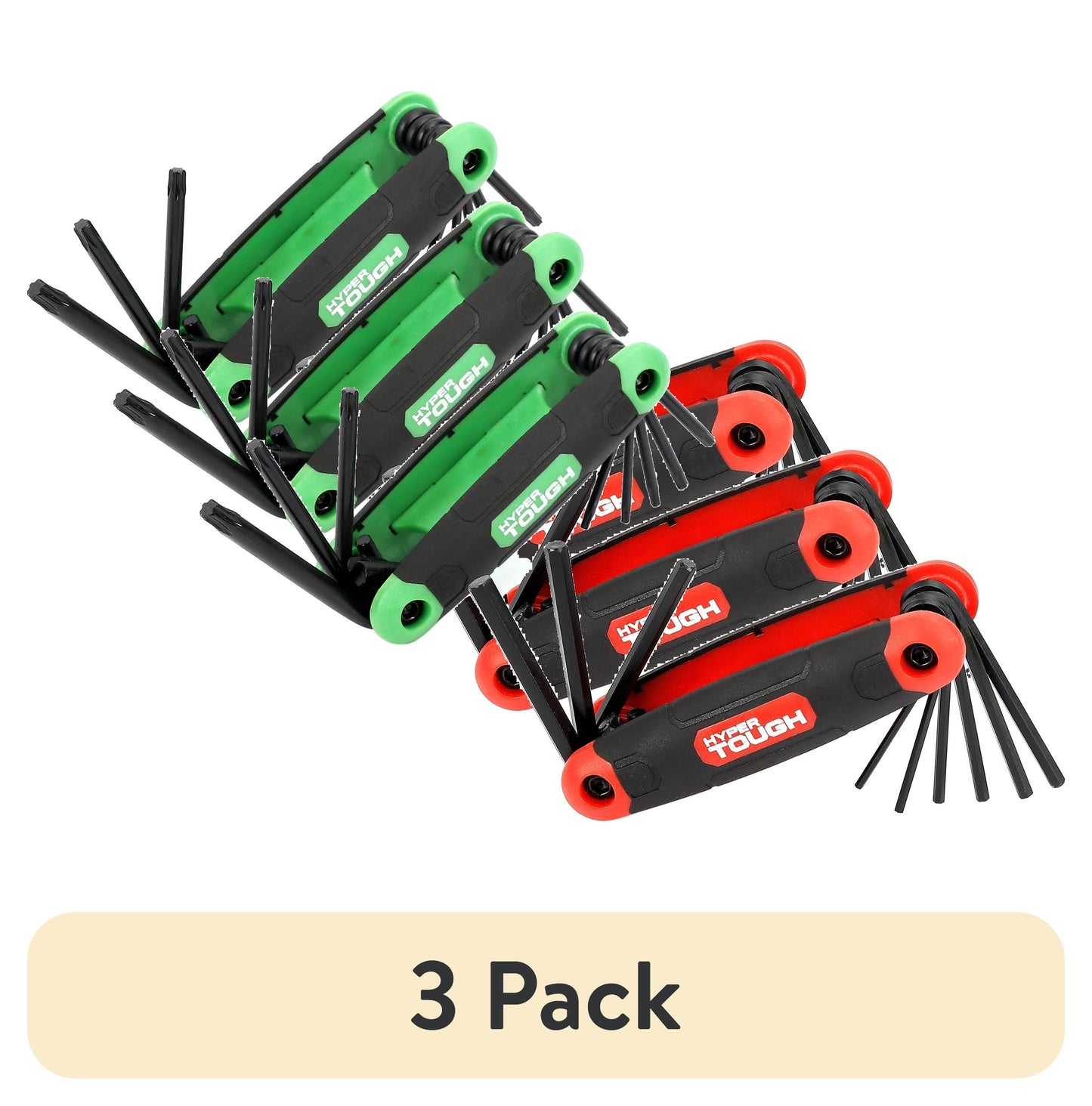 (3 pack) Hyper Tough 3-Pack Folding Hex Key Set with SAE Metric and Star