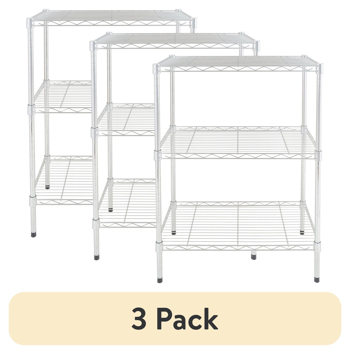 (3 pack) Hyper Tough Multipurpose 3-Tier Wire Shelving Rack, Black, 750 lbs Capacity