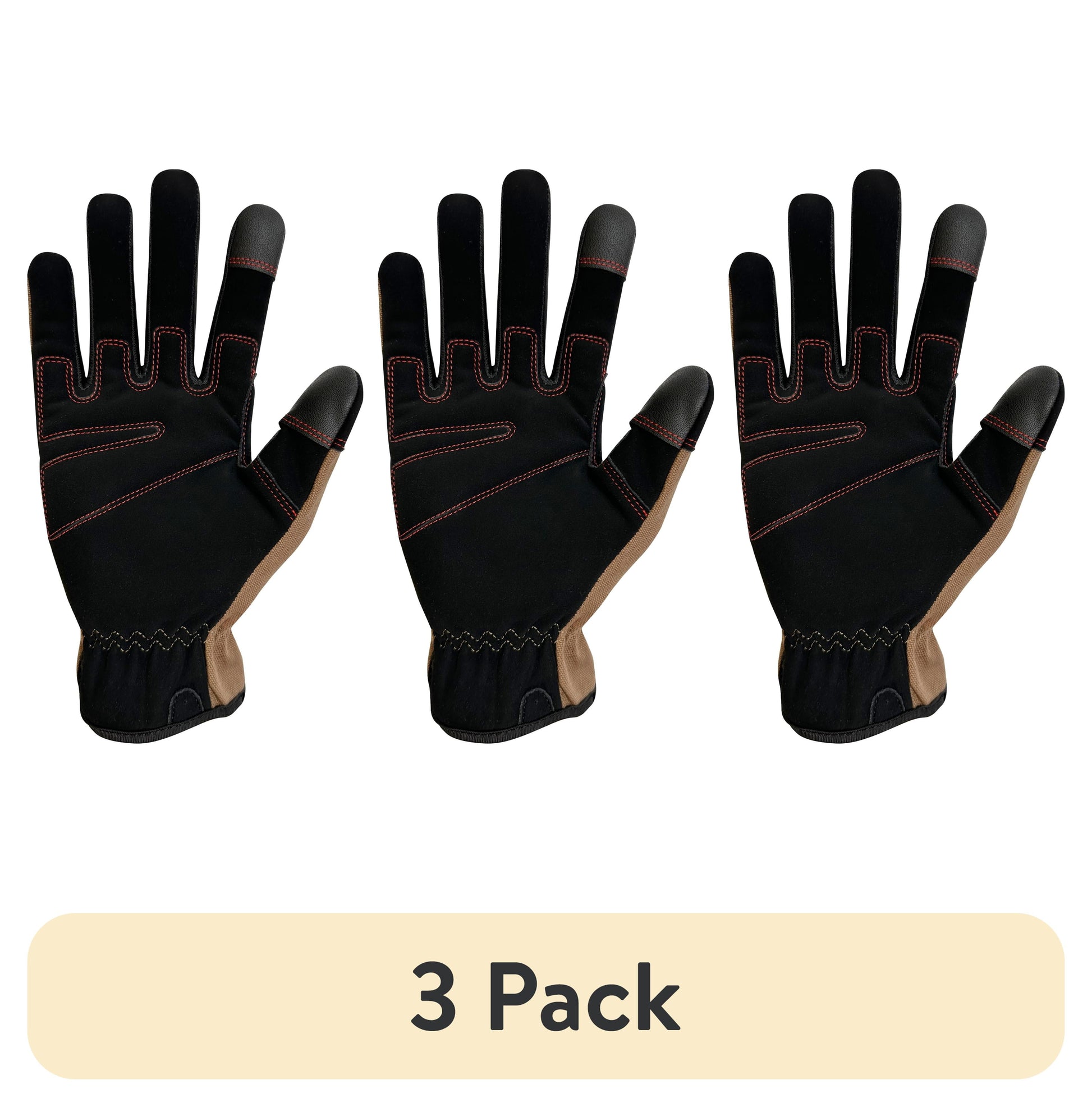 (3 pack) Hyper Tough Cotton Duck Canvas Utility, Unisex Work Gloves, Brown, Medium, HT88981-23