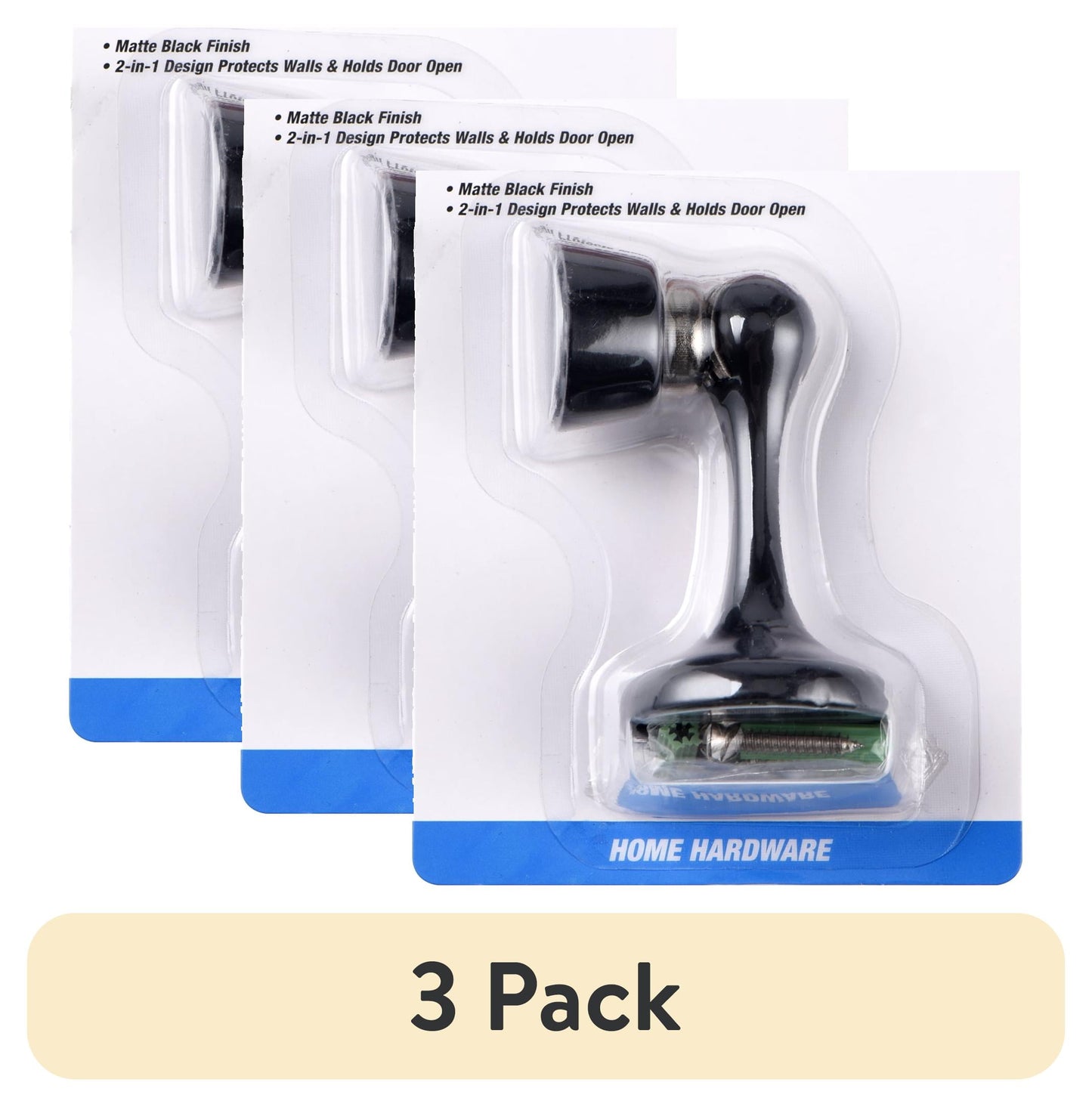 (3 pack) Hyper Tough Magnetic Door Stop With Catch, Matte Black