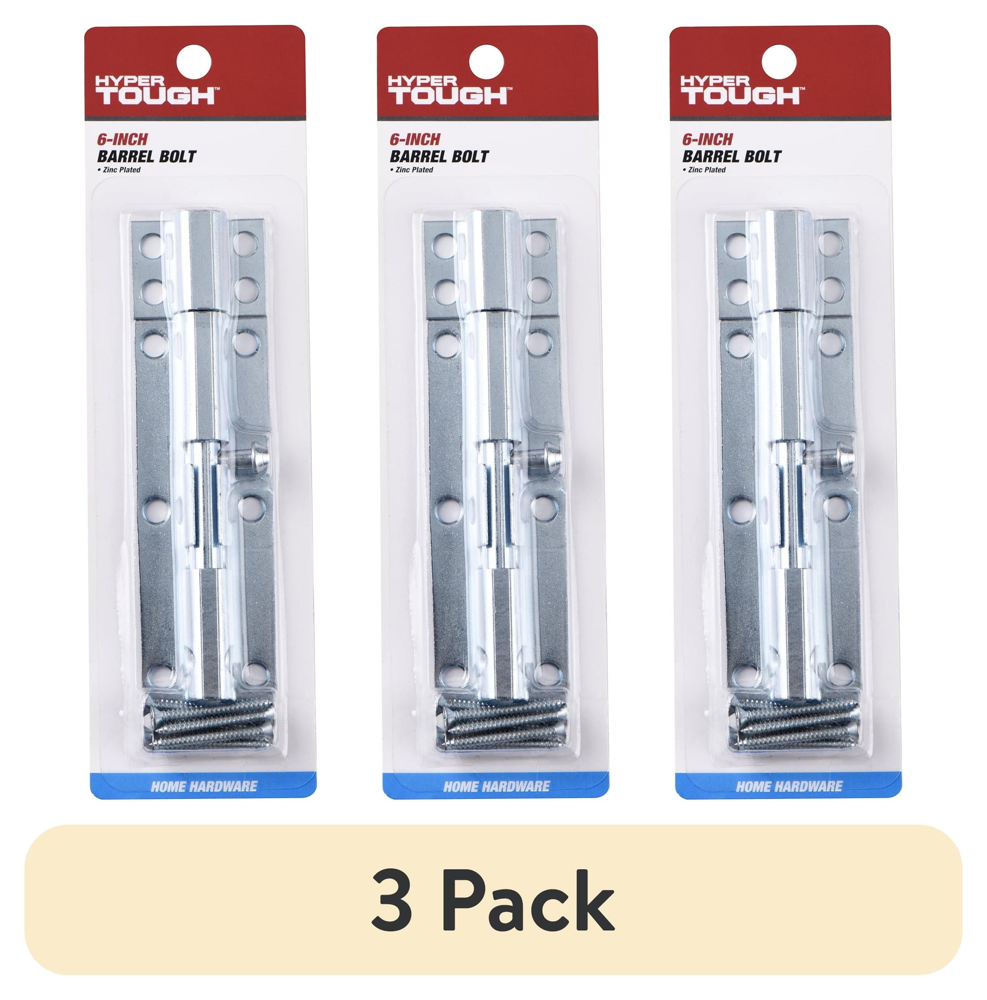 (3 pack) 6 in. Barrel Bolt, Zinc Plated, 1 Pack