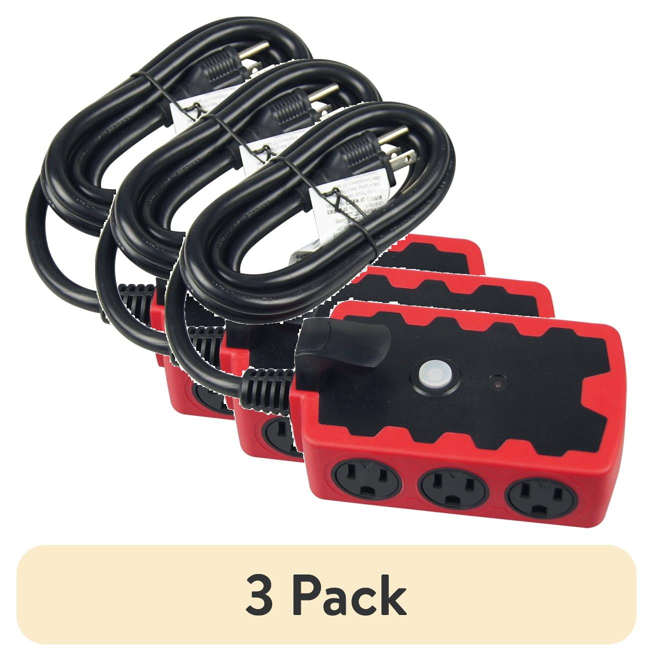 (3 pack) Hyper Tough Outdoor 6-Outlet 6ft Extension Cord Hub, Red/Black