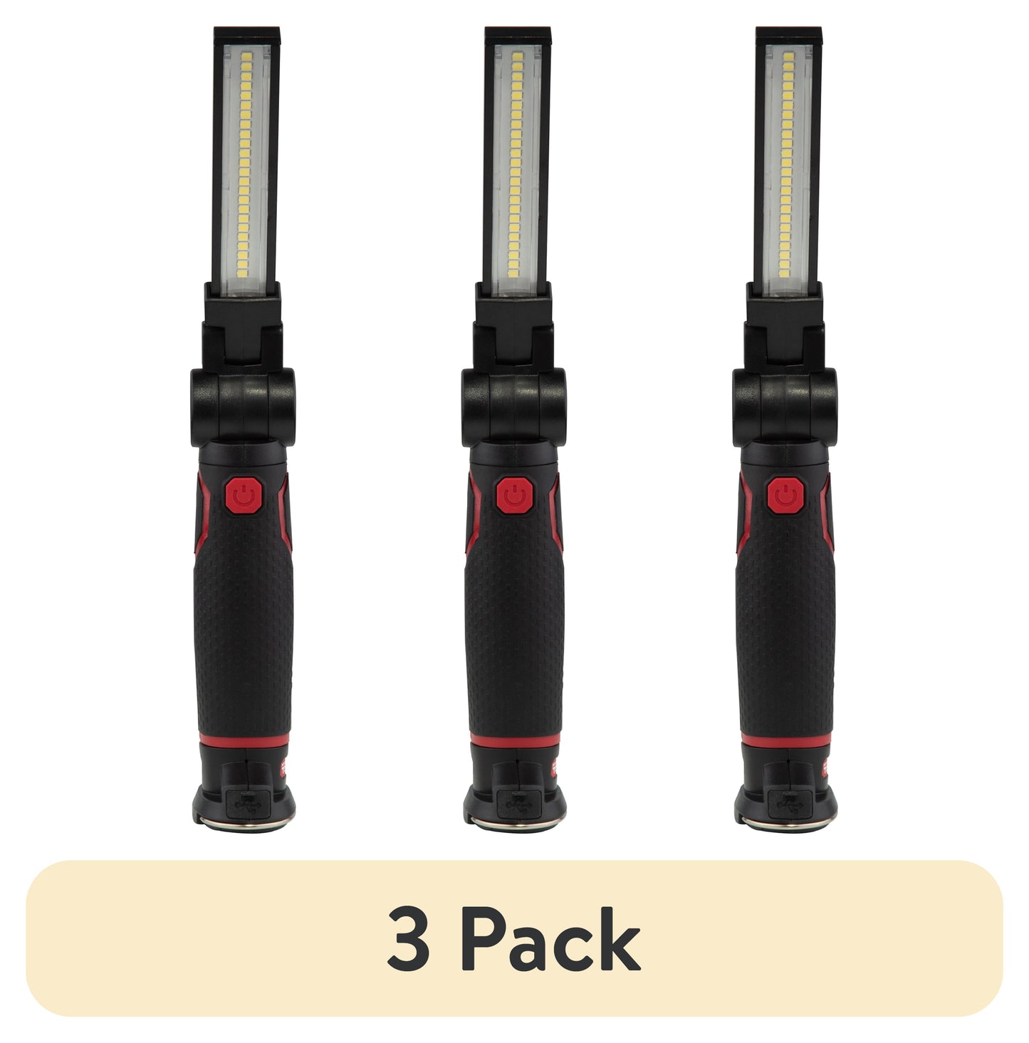 (3 pack) Hyper Tough Rechargeable Flip LED Work Light, Magnetic Base, Hanging Hook, 600 Lumens