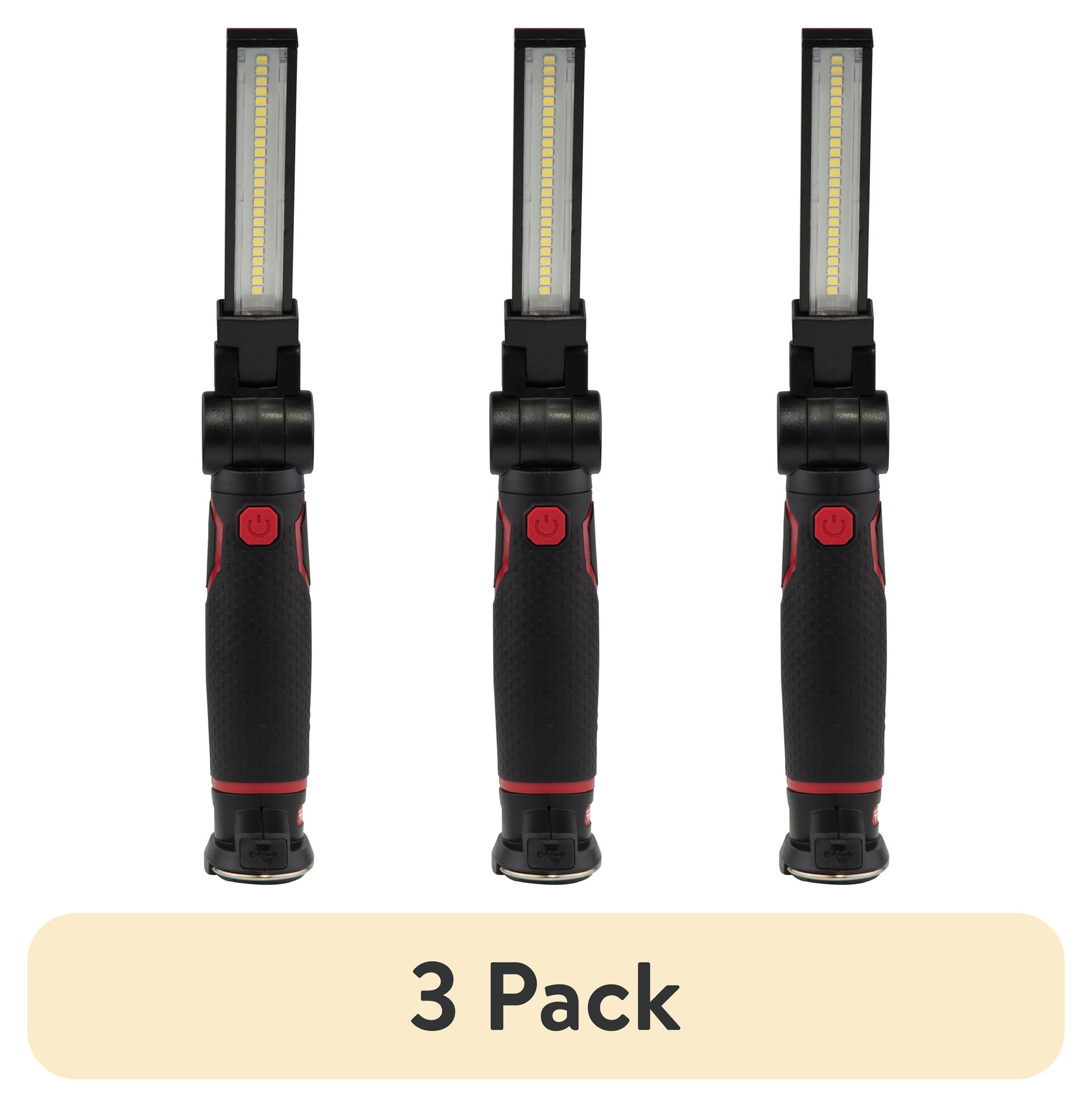 (3 pack) Hyper Tough Rechargeable Flip LED Work Light, Magnetic Base, Hanging Hook, 600 Lumens