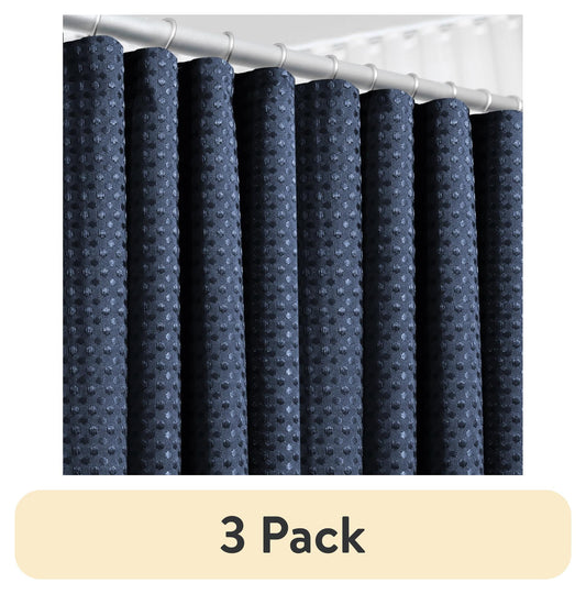 (3 pack) LammaLoe Navy Blue Shower Curtain, Waffle Weave Heavy Duty Fabric Shower Curtain, 72â€ x 72" Hotel Luxury 256 GSM Bathroom Curtains