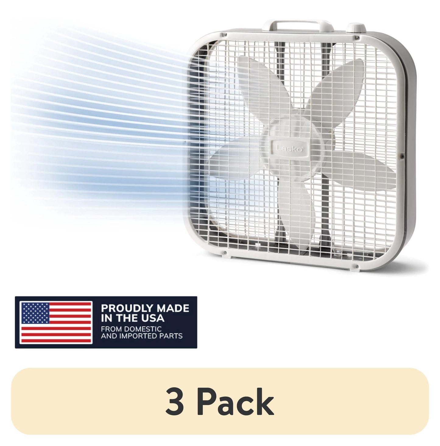 (3 pack) Lasko 20" Classic Box Fan with Weather-Resistant Motor, Portable Cooling Floor or Window Fan, 3 Speeds, White, B20200