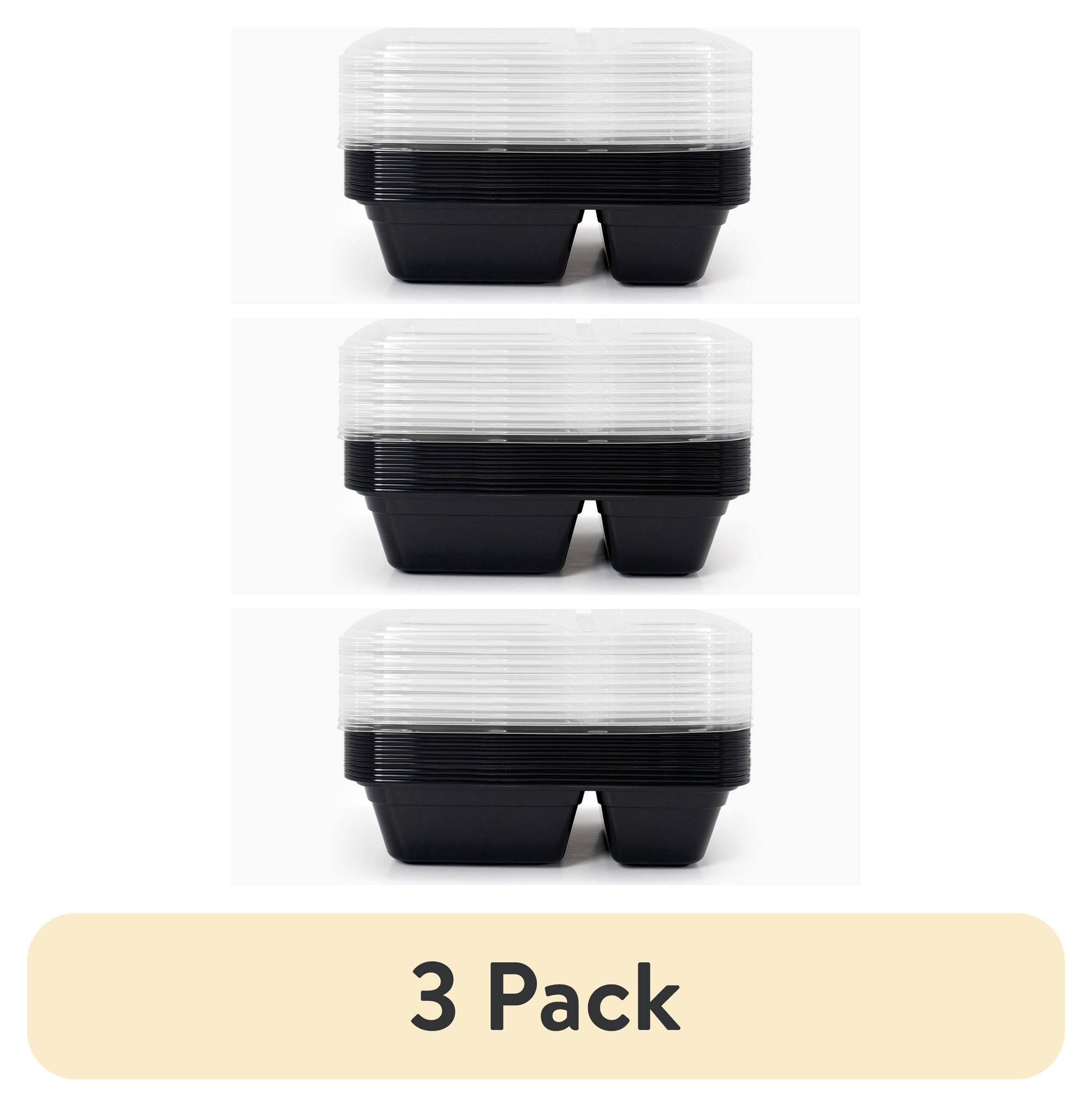 (3 pack) Mainstays 30-Piece (15 Containers + 15 Lids) with 2-Compartment Meal Prep, BPA-Free, Leak-Resistant, Microwave and Dishwasher Safe