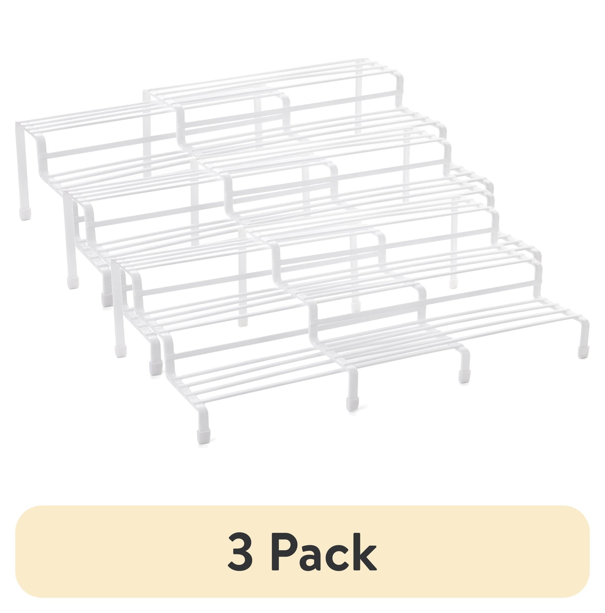 (3 pack) Mainstays Expandable Metal Wire Spice Rack Organizer, Tiered Kitchen Cabinet and Pantry Spice Rack Shelf for Countertop Spice Storage, White