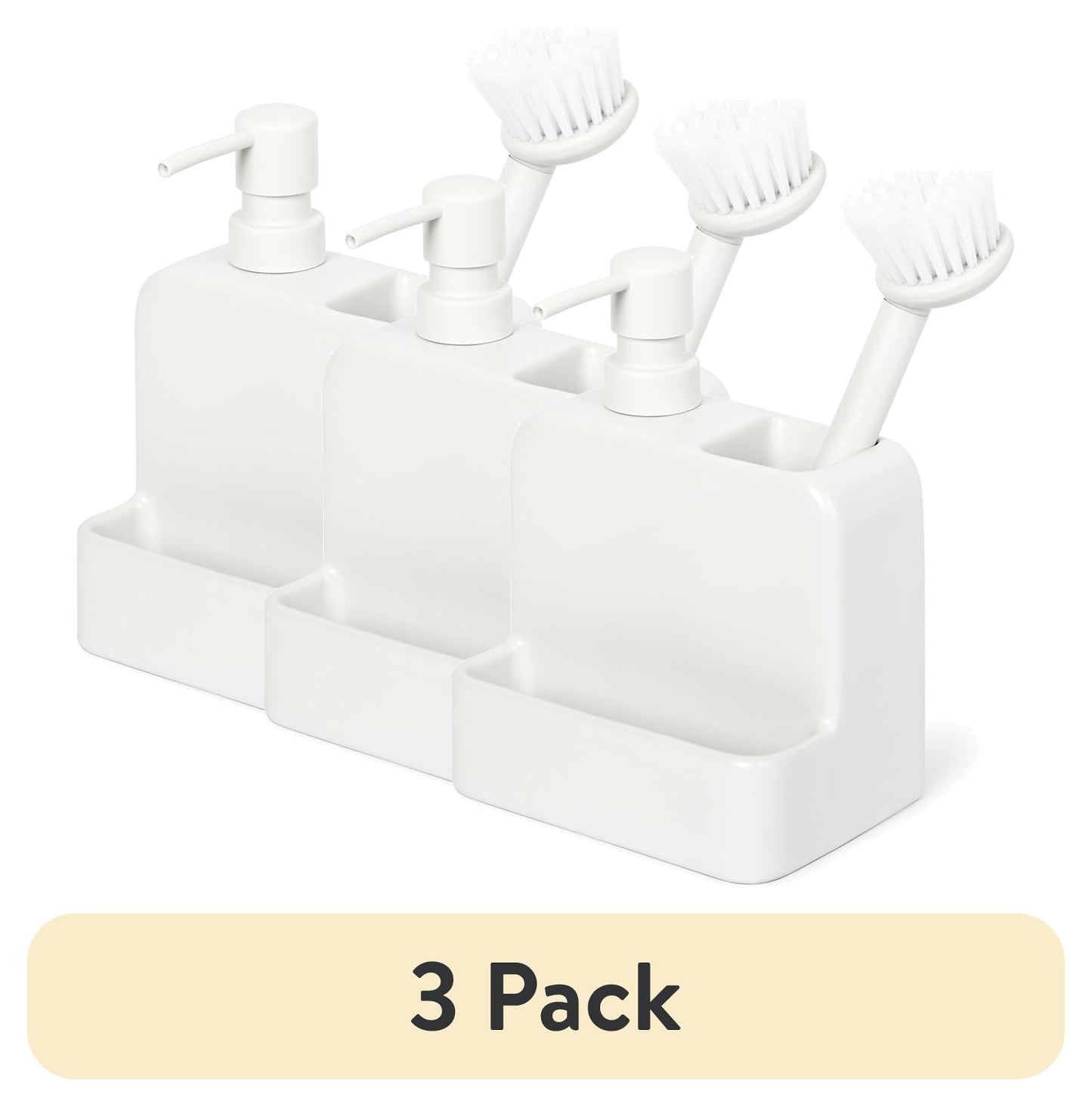 (Paquete de 3) Dispensador de JabÃ³n LÃ­quido CerÃ¡mico Mainstays con Cepillo Blanco