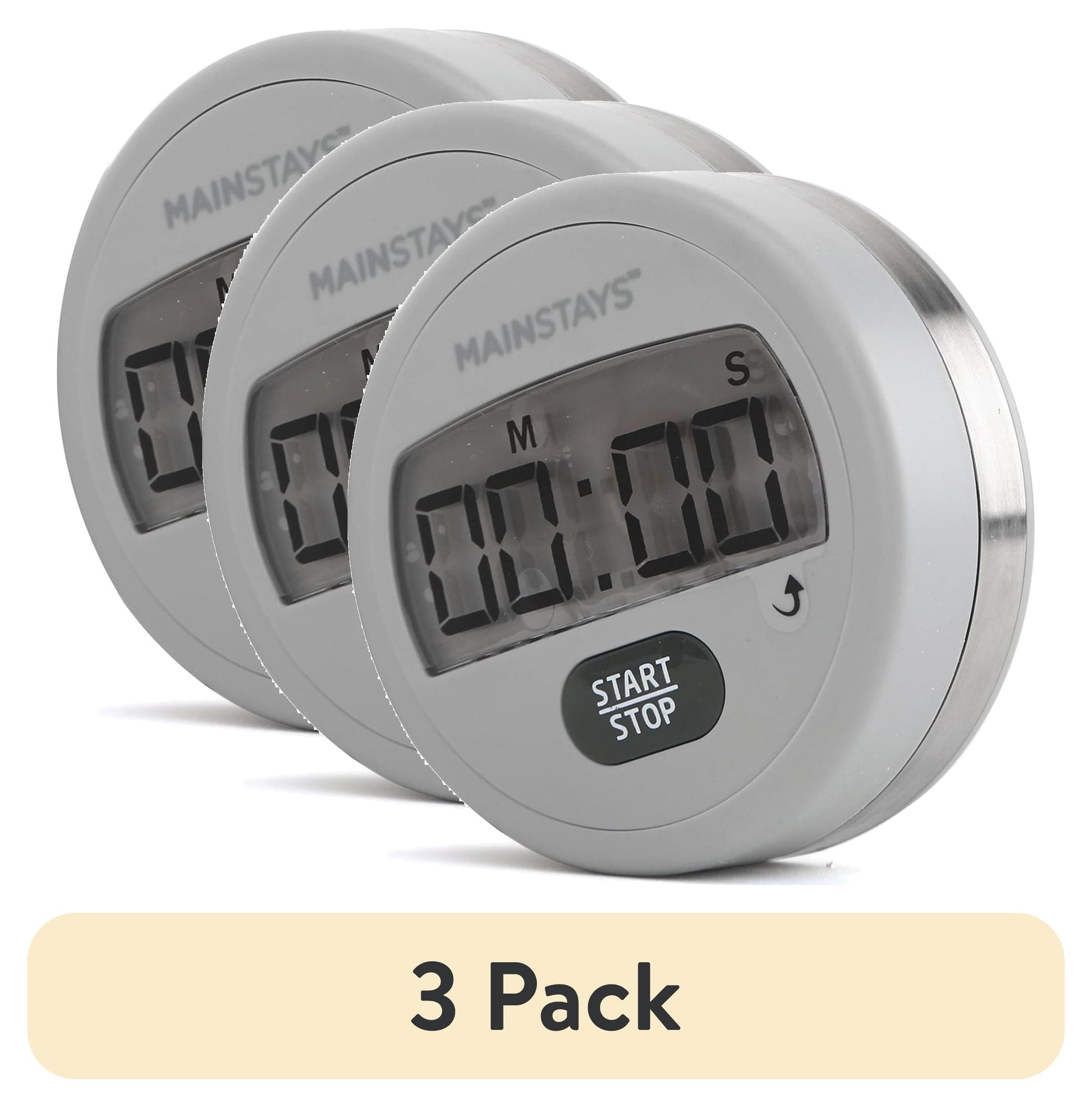 (3 pack) Mainstays Digital Kitchen Timer, Magnetic Countdown Count up Timer with Large LCD Display