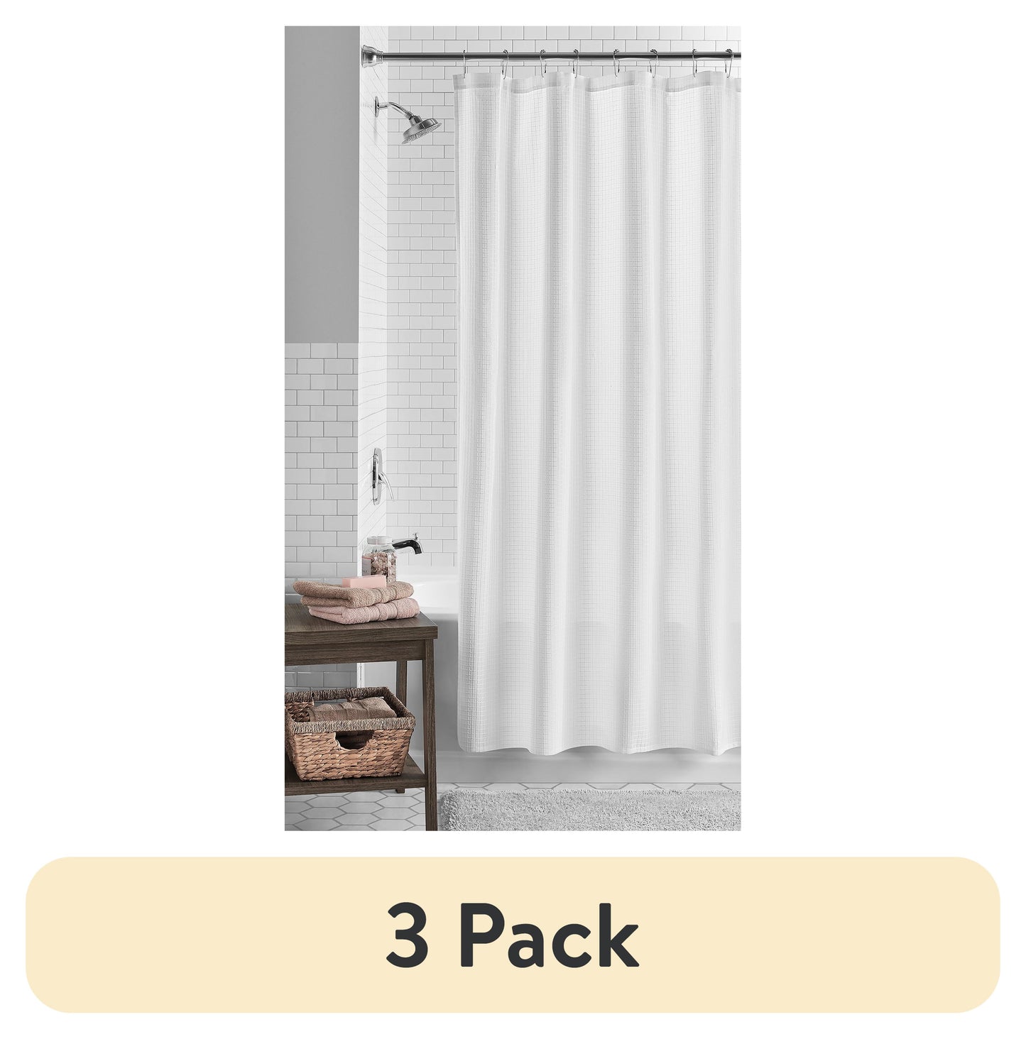(Paquete de 3) Cortina de Ducha de Tela EcolÃ³gica con Tejido de Waffle Mainstays, con PoliÃ©ster Reciclado, 72â€ x 72â€, Blanco
