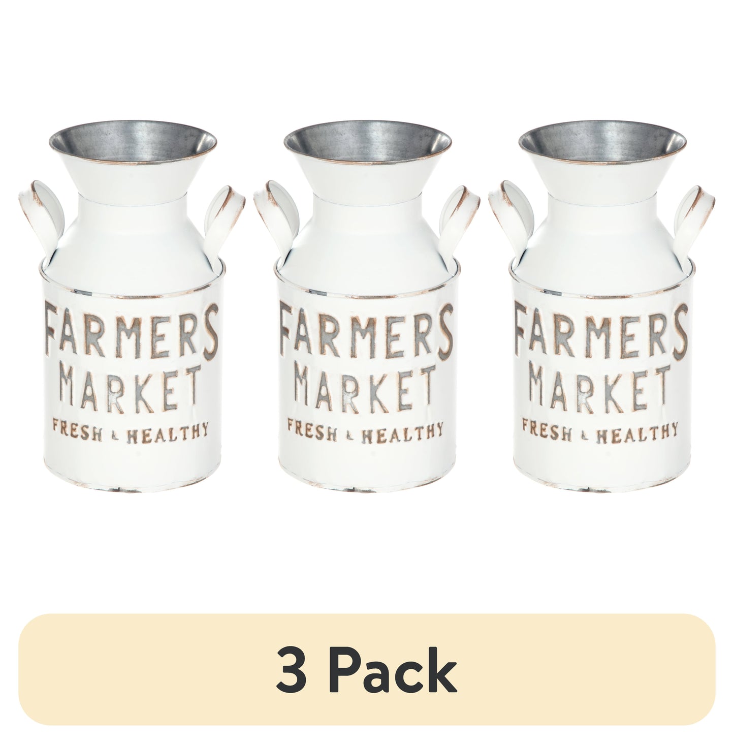 (3 pack) Mainstays Farmers Market Metal Milk Jug DÃ©cor with Handles, White, 10.4" H