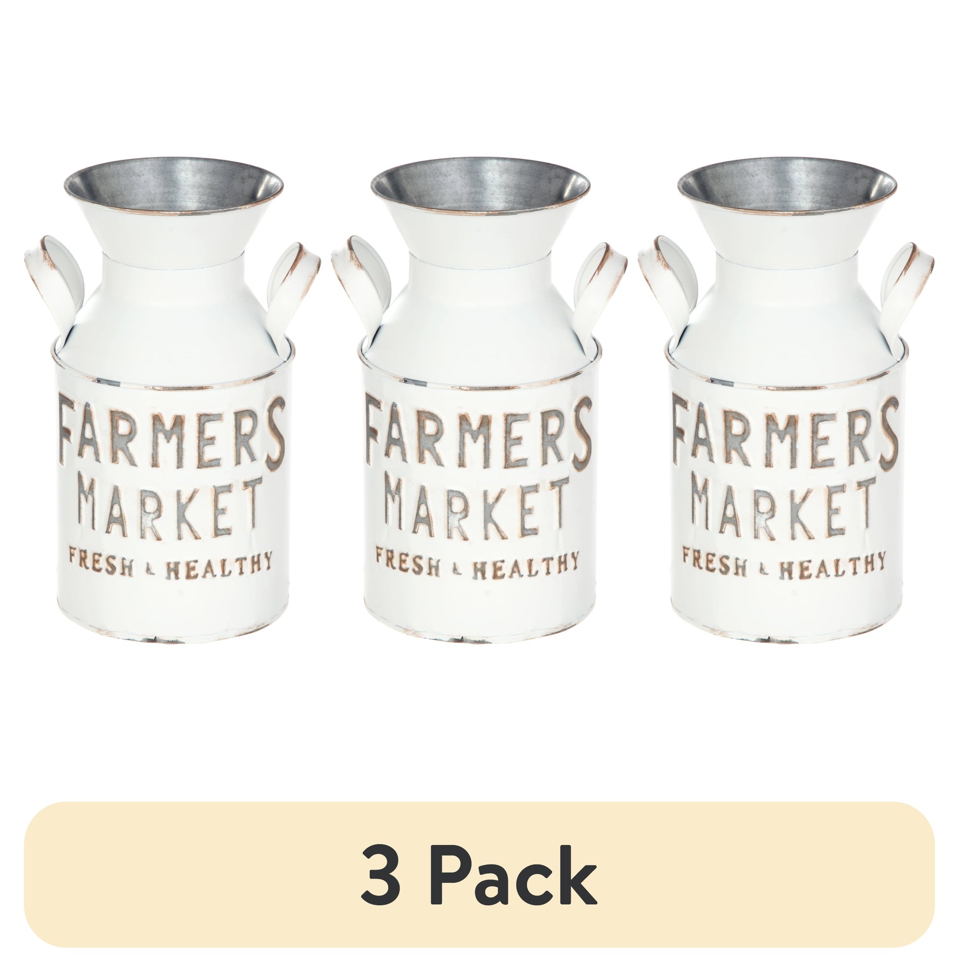 (3 pack) Mainstays Farmers Market Metal Milk Jug DÃ©cor with Handles, White, 10.4" H