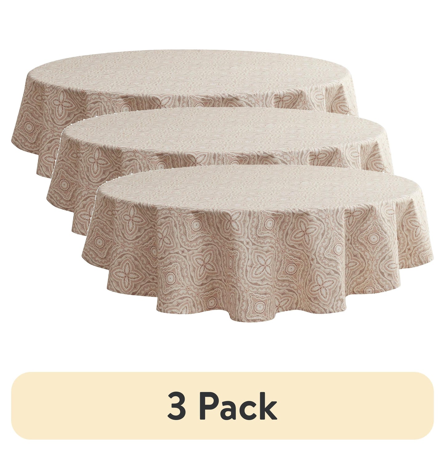(1 pack) Mainstays Farmhouse Tablecloth Summer Boho Brown Fabric, 70" Round, Medallion
