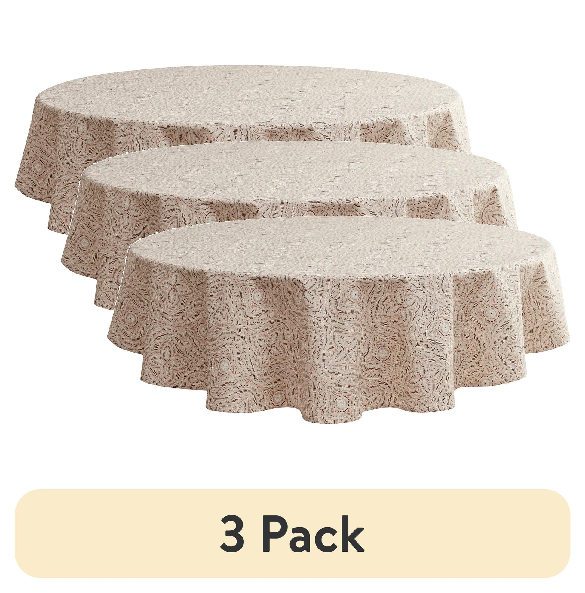 (1 pack) Mainstays Farmhouse Tablecloth Summer Boho Brown Fabric, 70" Round, Medallion