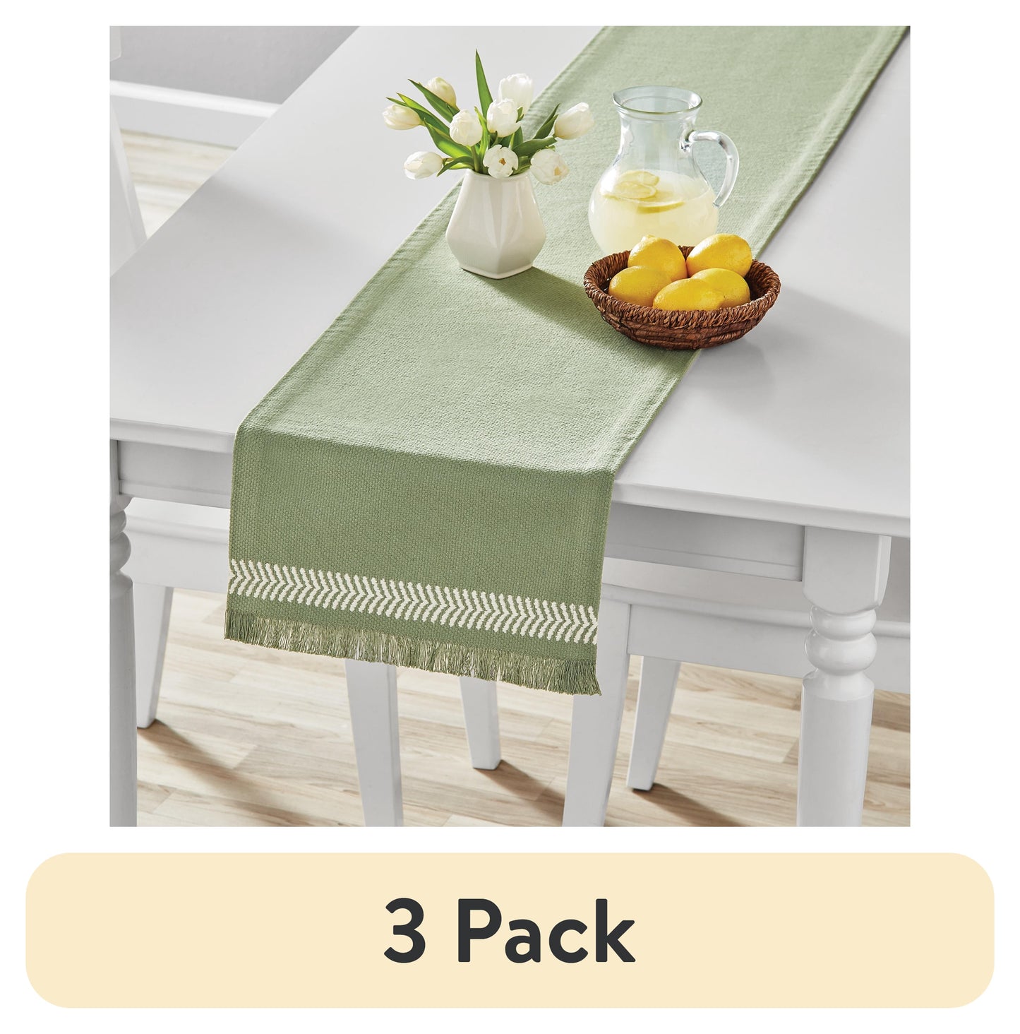 (3 pack) Mainstays 14" x 72" Global Woven Green Cotton Table Runner