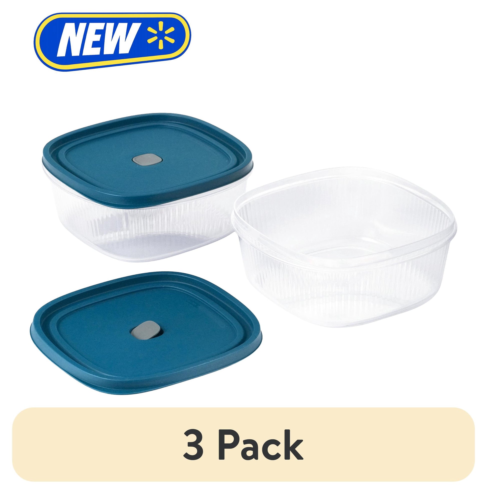 (3 pack) Mainstays Reusable Food Storage Container, Large Square, Plastic 2-Pack, 2 Containers with Lids, 14 Cups, Ideal for Snacks and Meal Prep