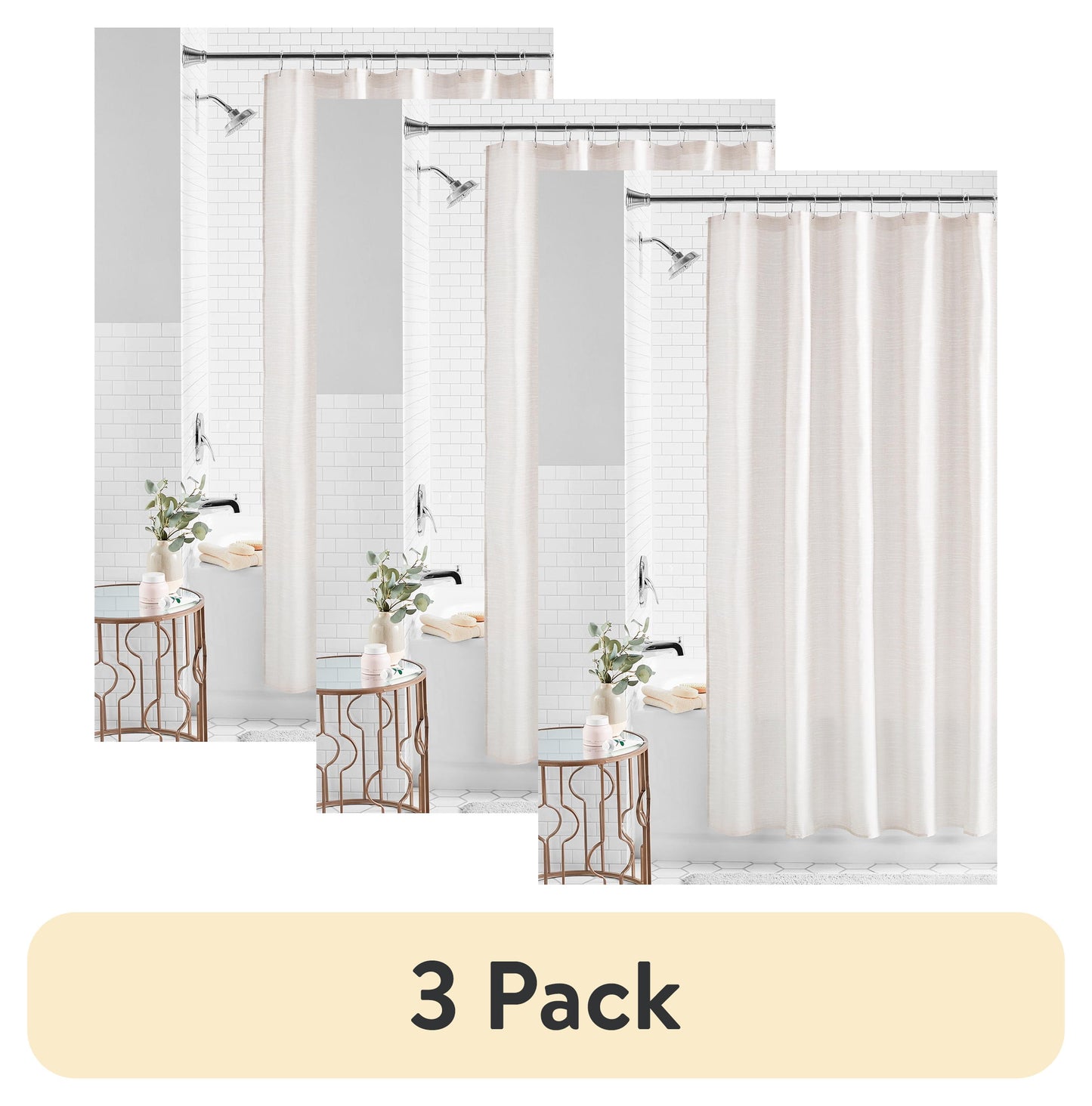 (3 pack) Mainstays Tan Texture Polyester Fabric Shower Curtain, 72" x 72"