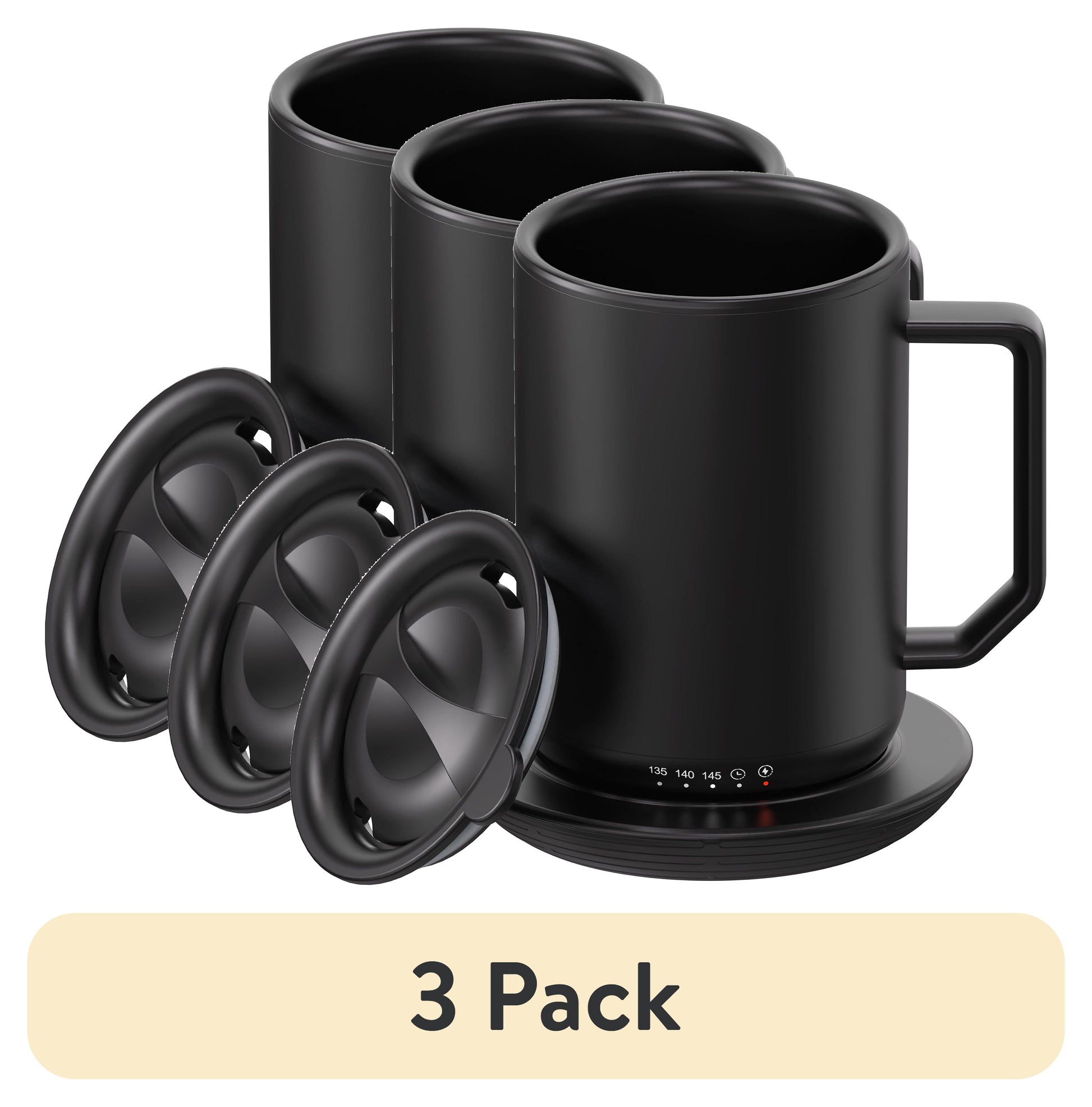 (3 pack) Mainstays Warming Coffee Mug, 12 oz Stainless Steel Coffee Mug with Mug Warmer Coaster and Lid