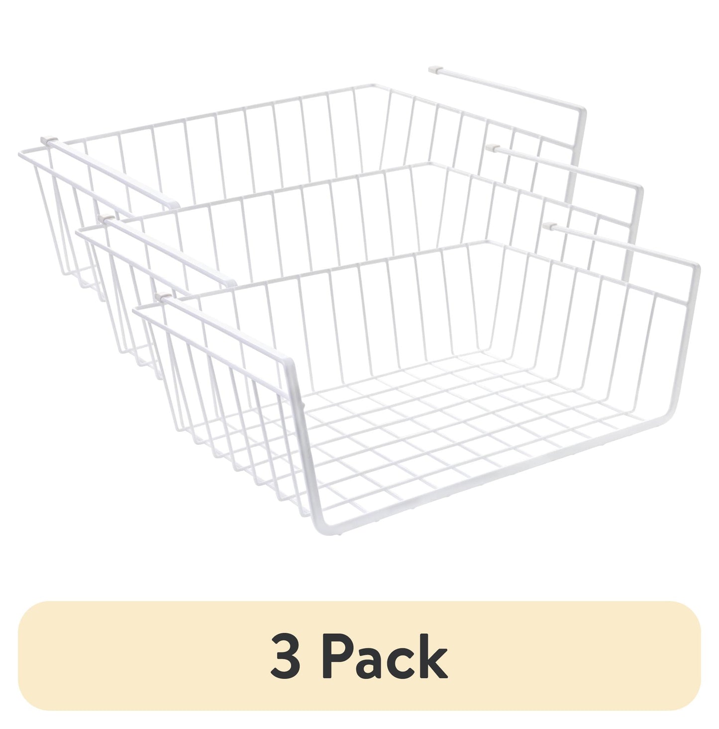 (3 pack) Mainstays Wire Under-Shelf Storage Baskets, White, 2 Pack