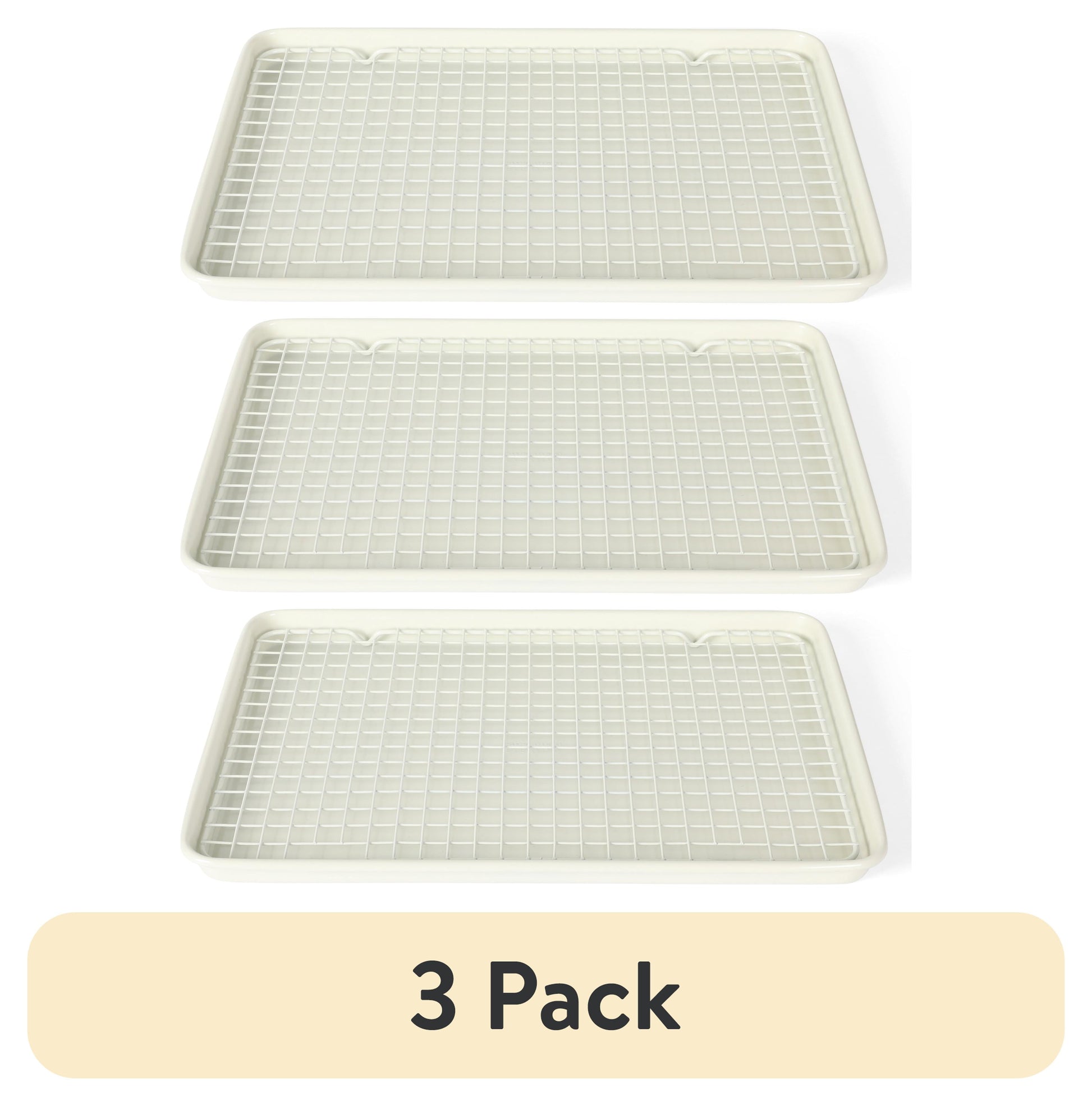 (3 pack) Martha Stewart Large Nonstick Cookie Baking Sheet Pan with Cooling Wire Rack, Linen