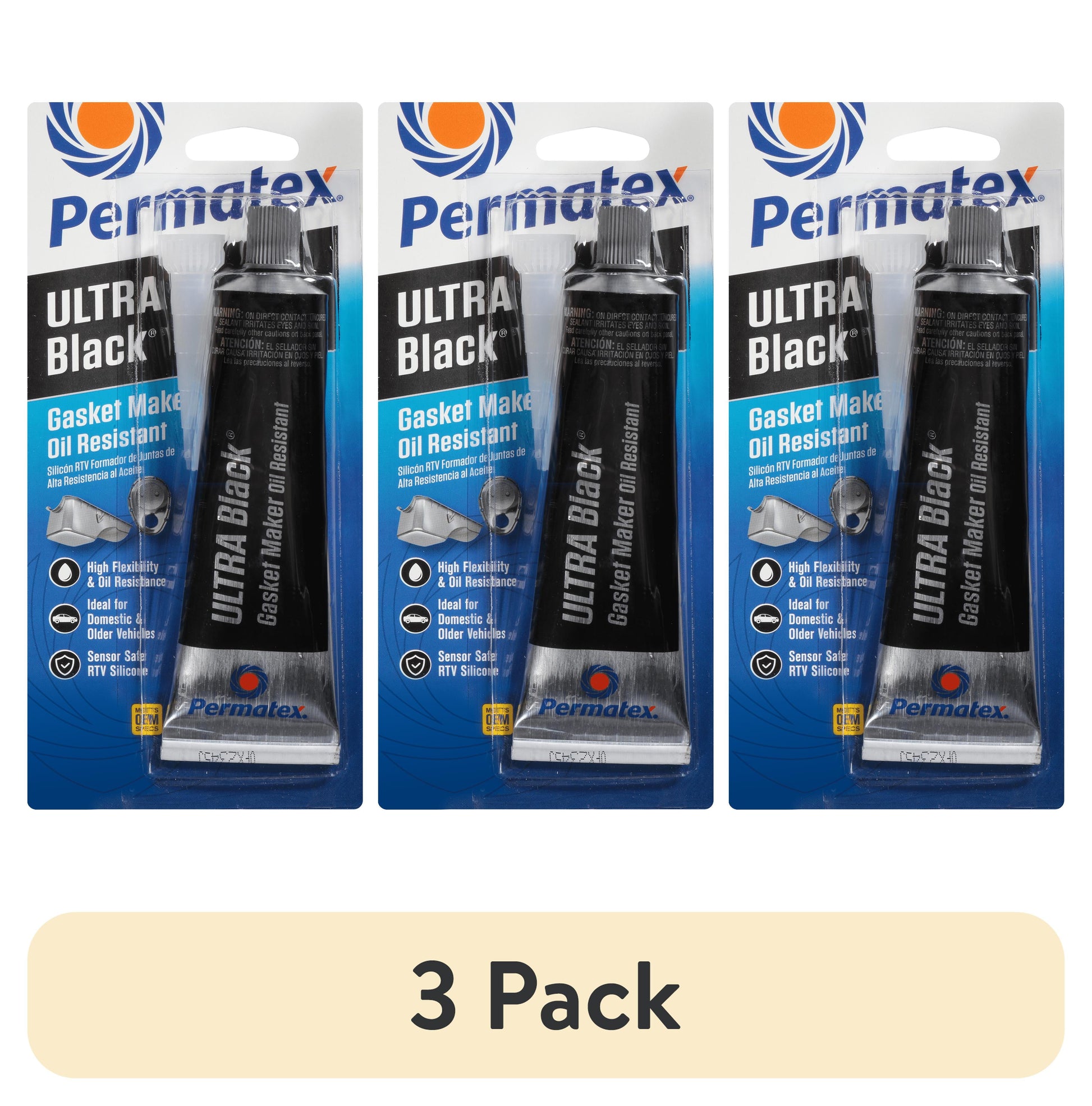 (3 pack) Permatex Ultra Black Maximum Oil Resistance RTV Silicone Gasket Maker 3 oz. - 75190