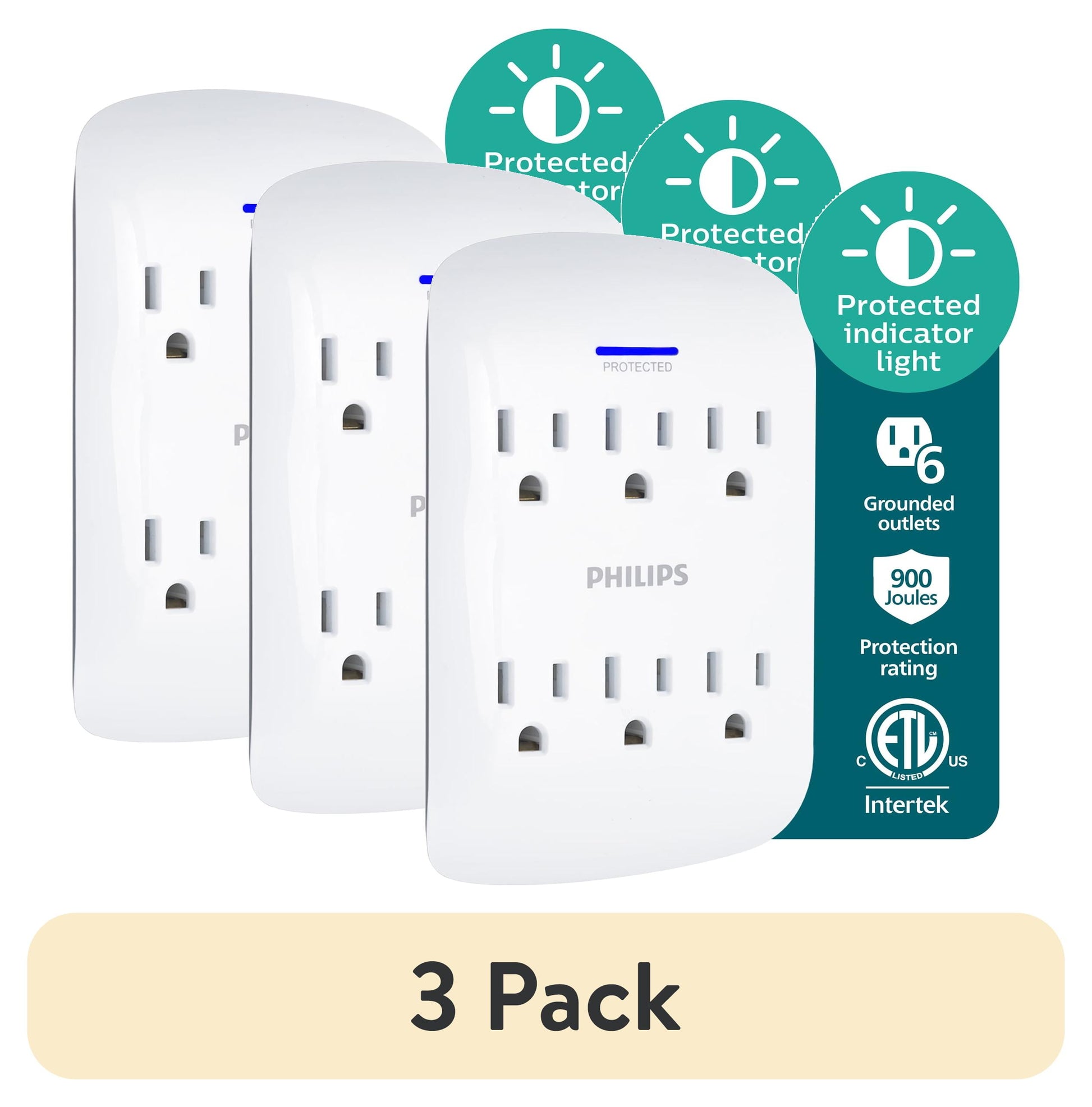 Philips 6-Outlet Surge Protector Tap, 900 Joules - SPP3461WA/37