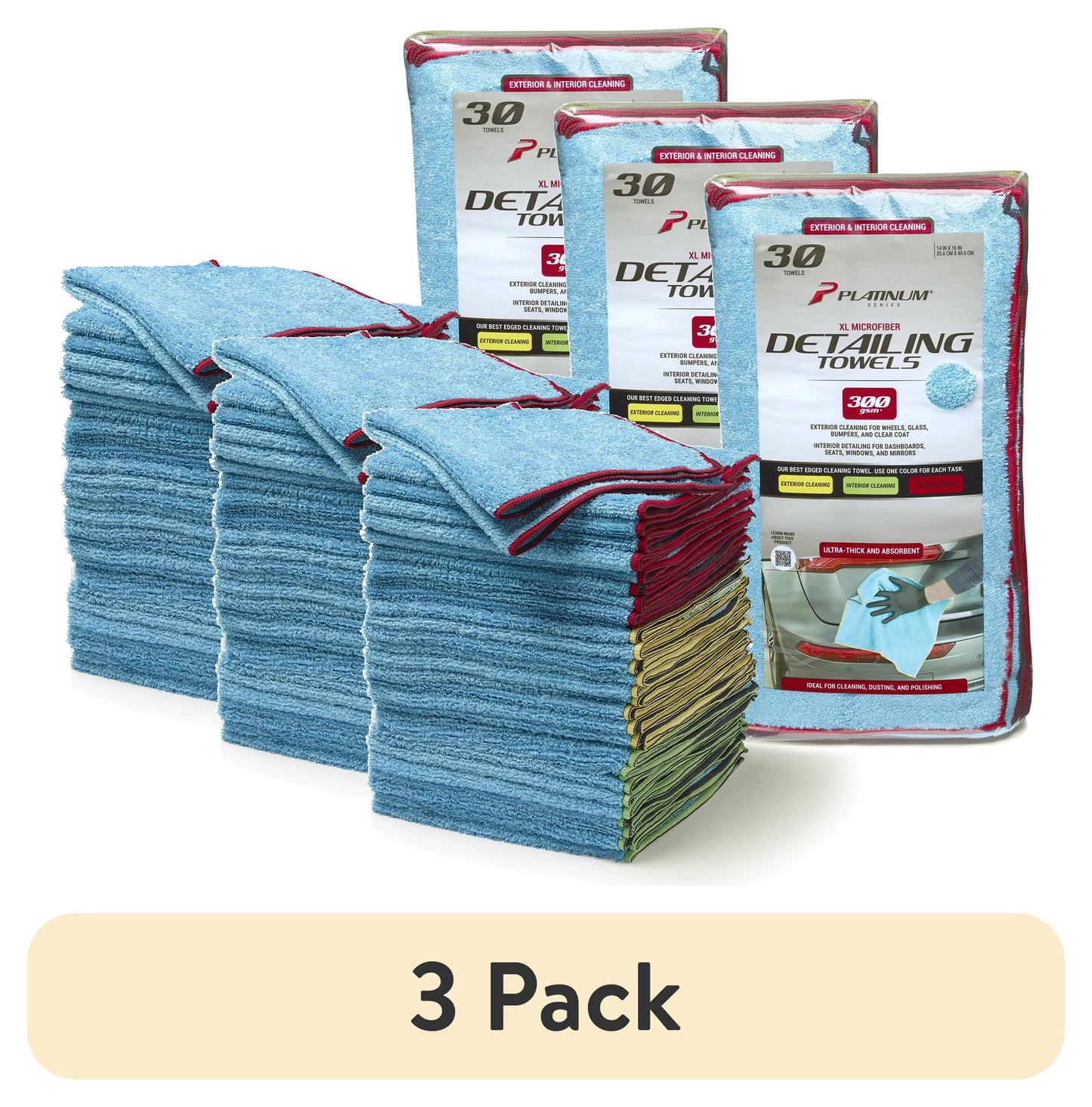(3 pack) Platinum Series XL Multi-Purpose Microfiber Towels, Detailing Towels, 30 Pack