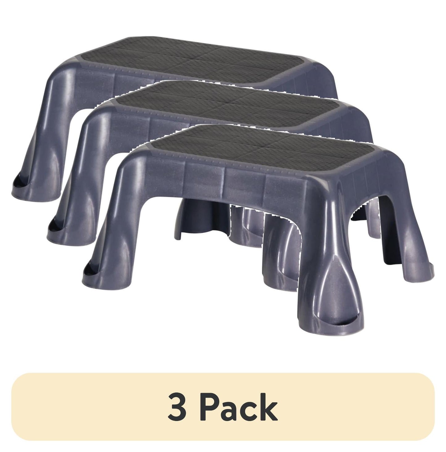 (3 pack) Rubbermaid Plastic Step Stool, In-Mold Tread, 1-Step, Gray