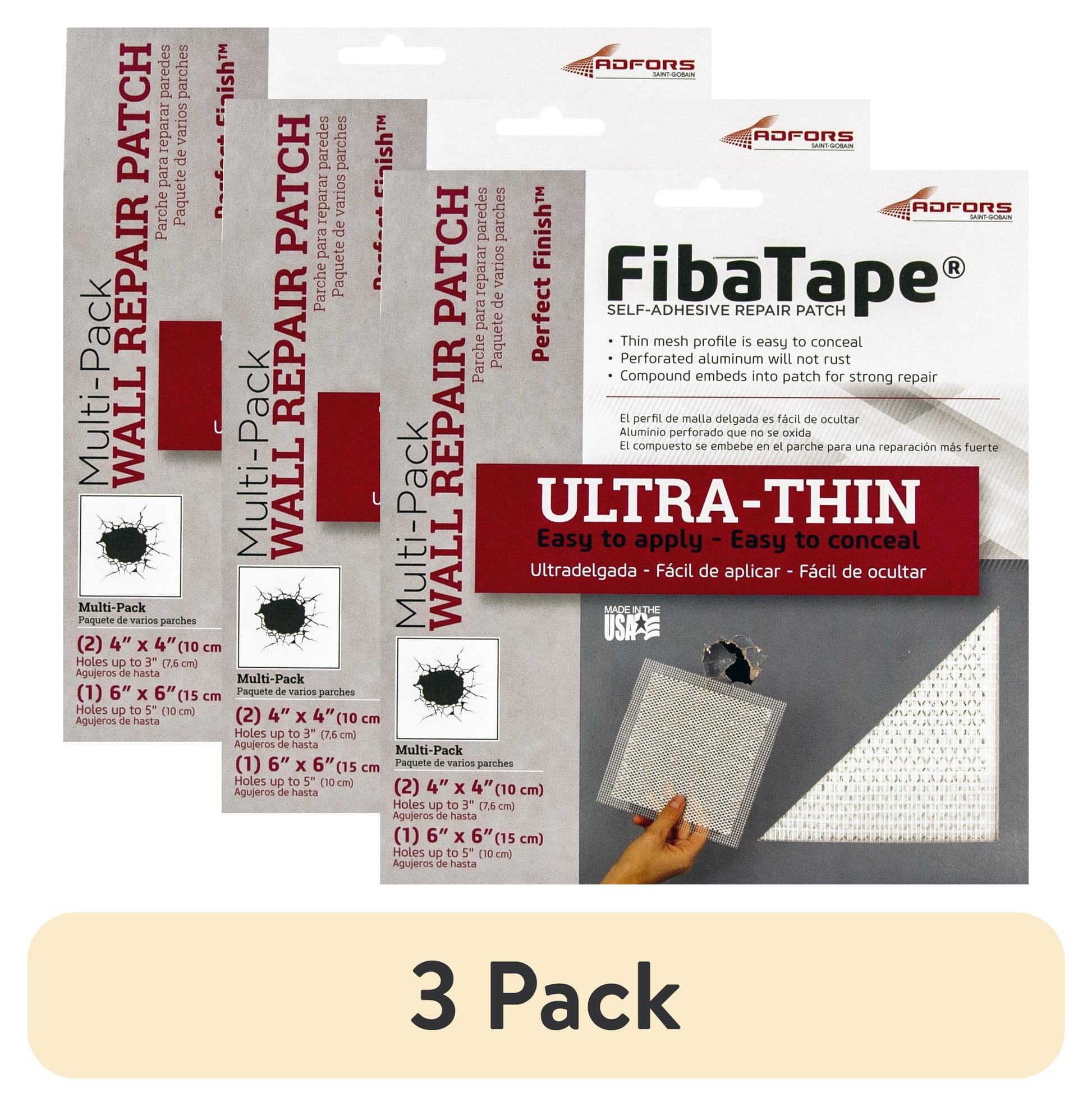 (3 pack) Saint-Gobain ADFORS FibaTape Perfect Finish Ultra-Thin Self-Adhesive Wall Repair Patch Multi-Pack
