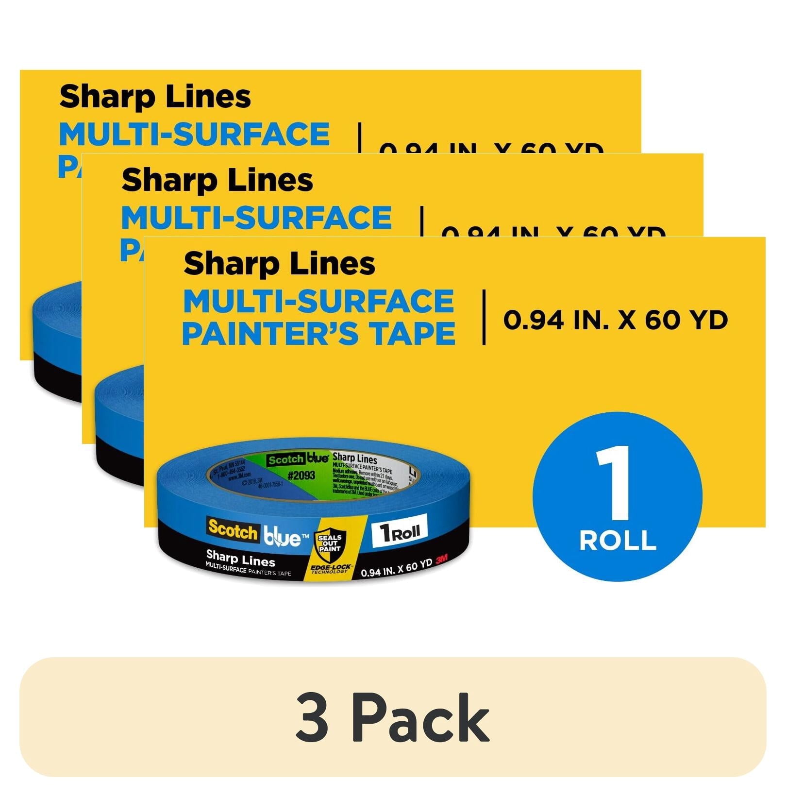 (3 pack) ScotchBlue Sharp Lines Painter's Tape, Blue, 0.94 in x 60 yd, 1 Roll