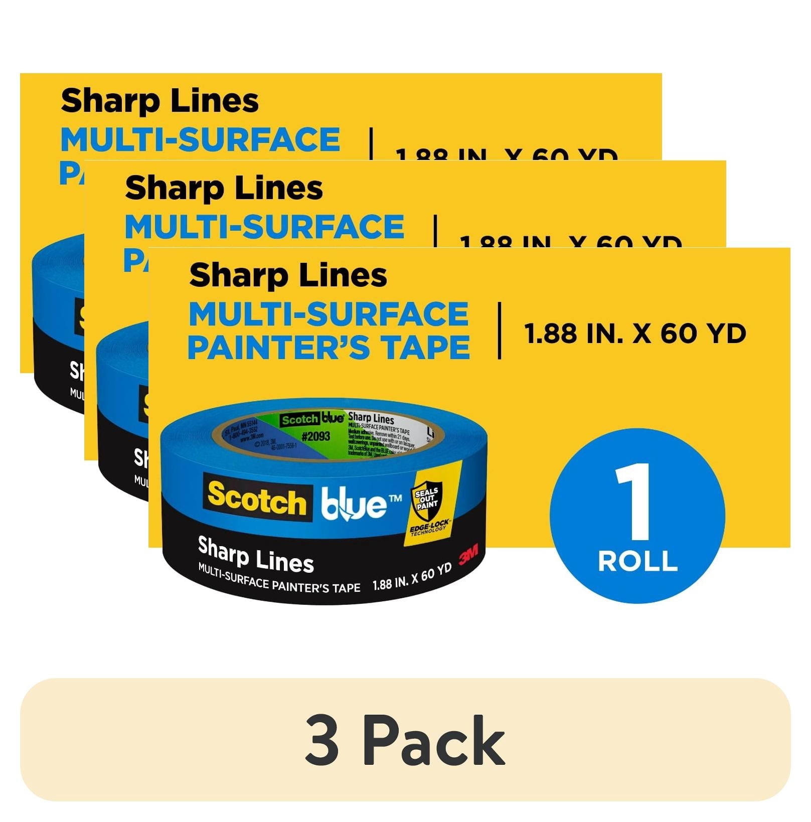 (3 pack) ScotchBlue Sharp Lines Painter's Tape, Blue, 1.88 in x 60 yd, 1 Roll