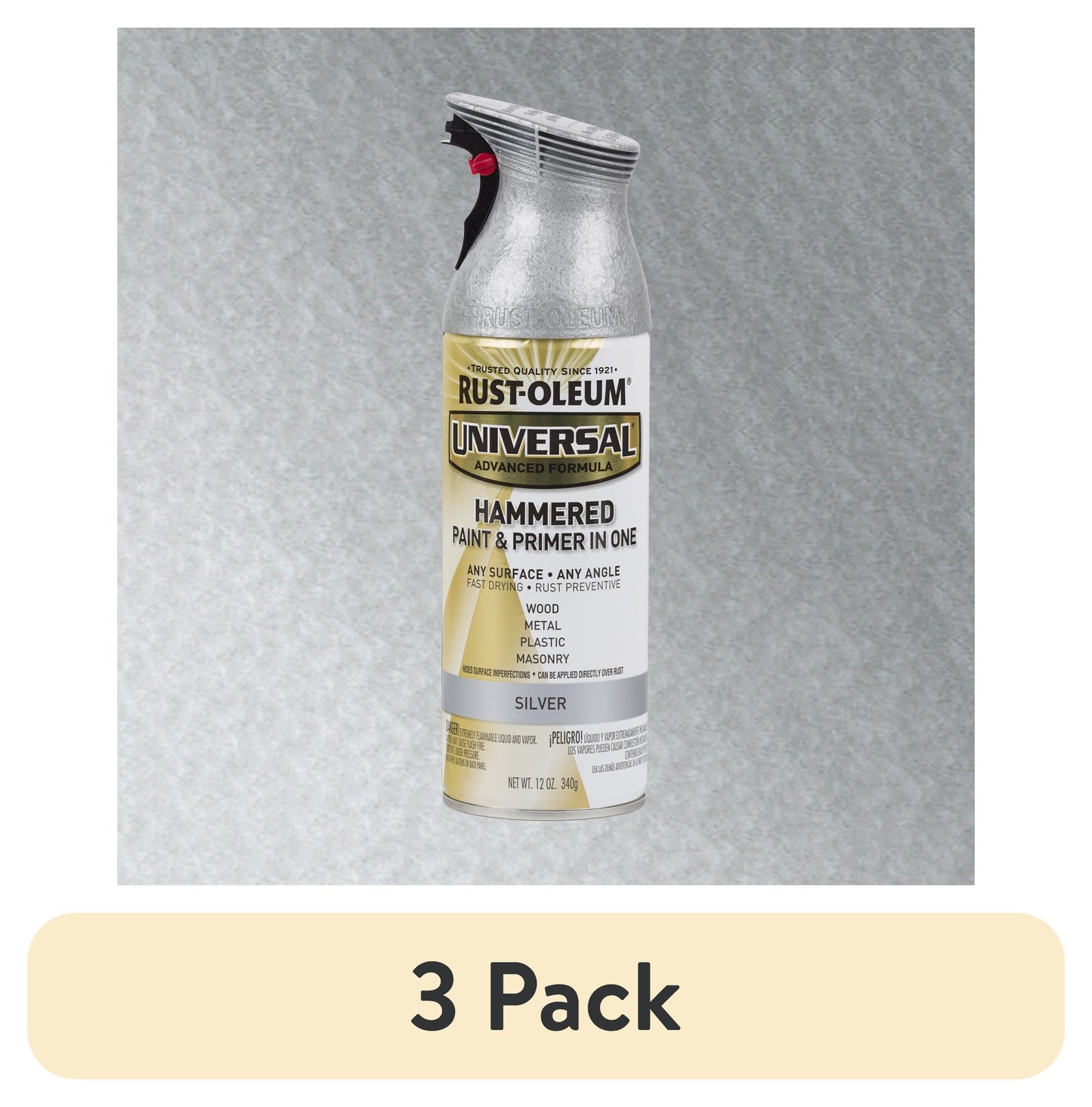 (3 pack) Silver, Rust-Oleum Universal Hammered Paint & Primer Spray Paint Spray Paint-245219, 12 oz
