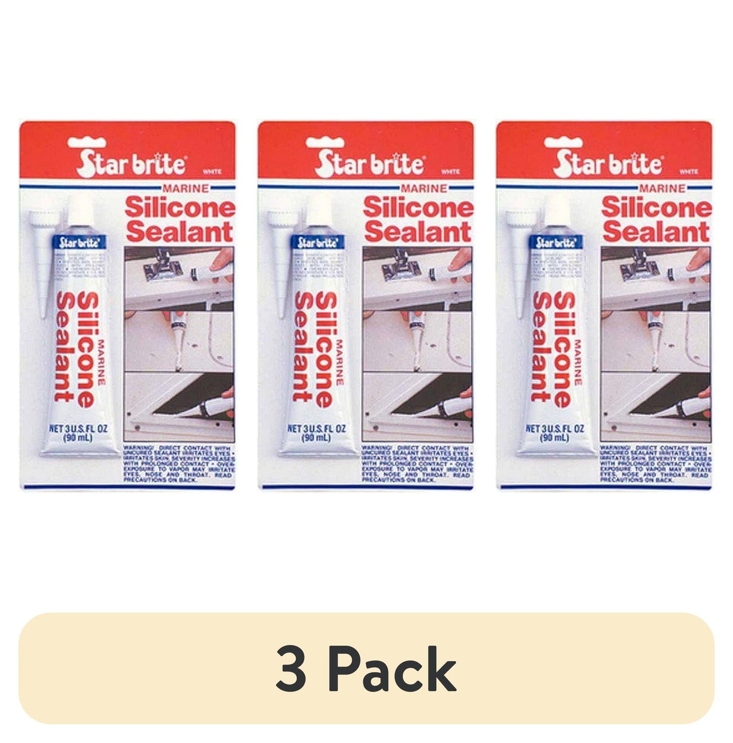 (3 pack) STAR BRITE Marine Silicone Sealant - Clear 2.8 Oz - Waterproof, Durable, UV Resistant, for Fiberglass, Metal, Wood, Glass, Ceramic & More (082102P)