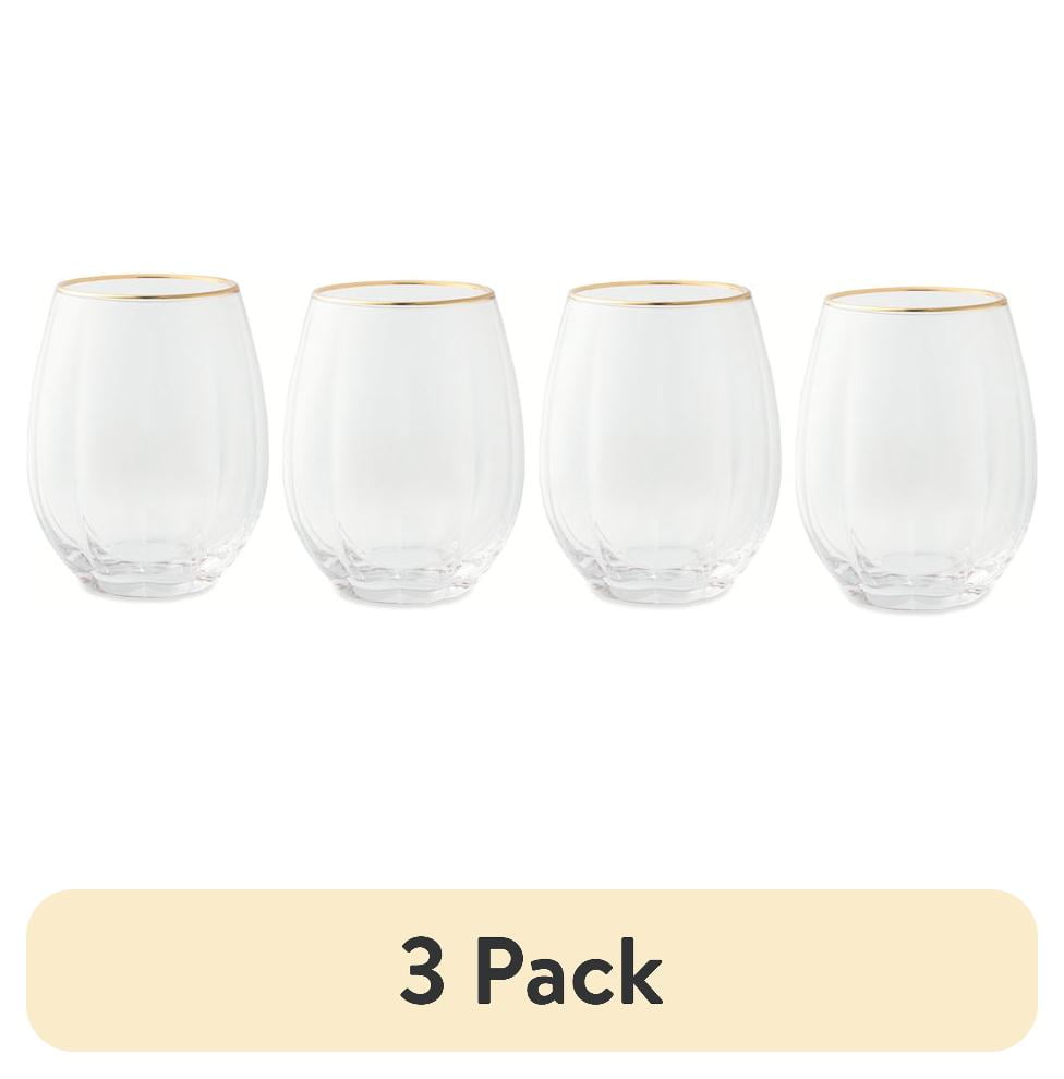 (3 pack) Thyme & Table Scalloped Stemless Wine Glasses with Gold Trim, Set of 4