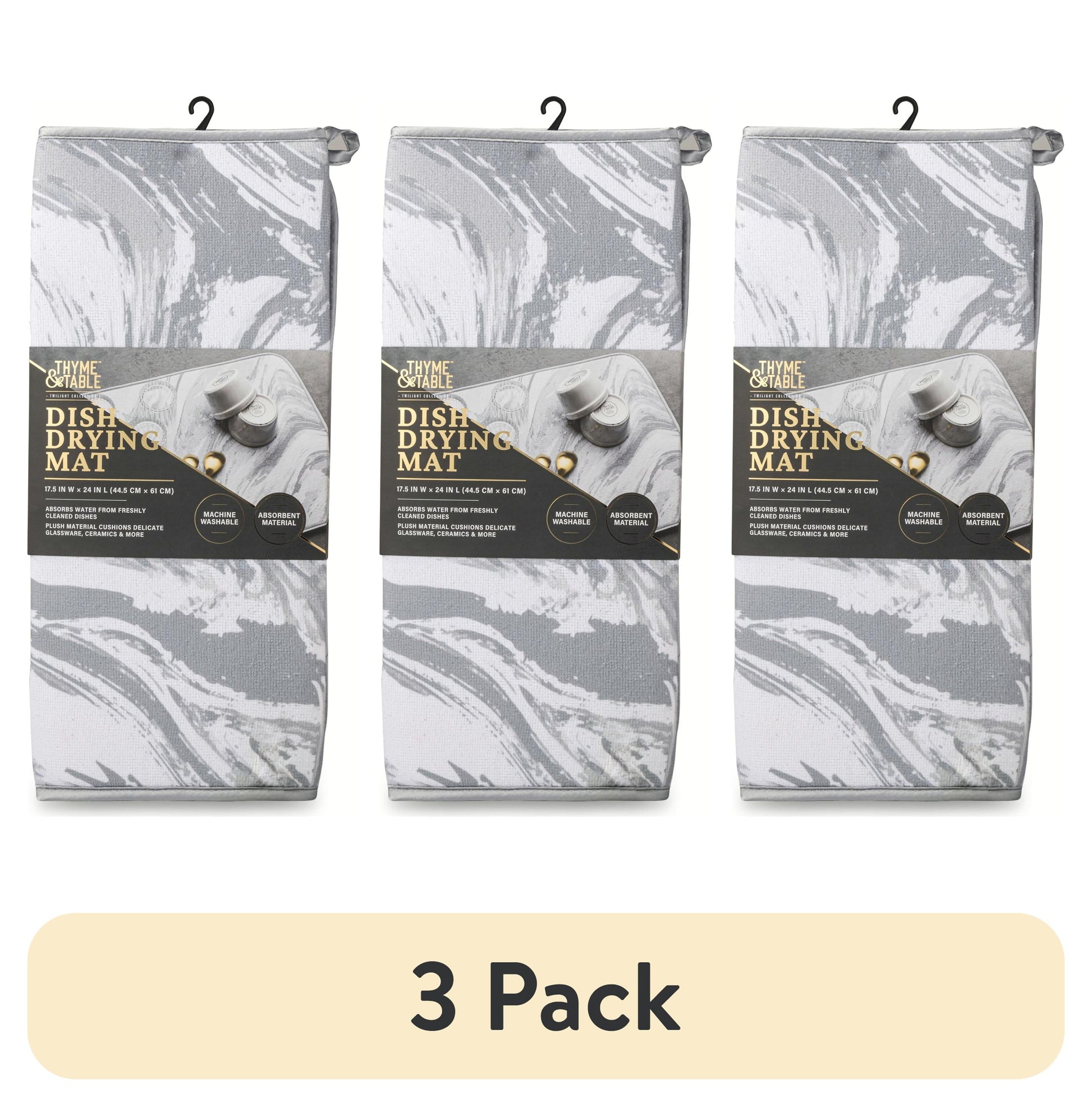 (3 pack) Thyme & Table Marble Print Dish Drying Mat, 17.5 x 24 Inches