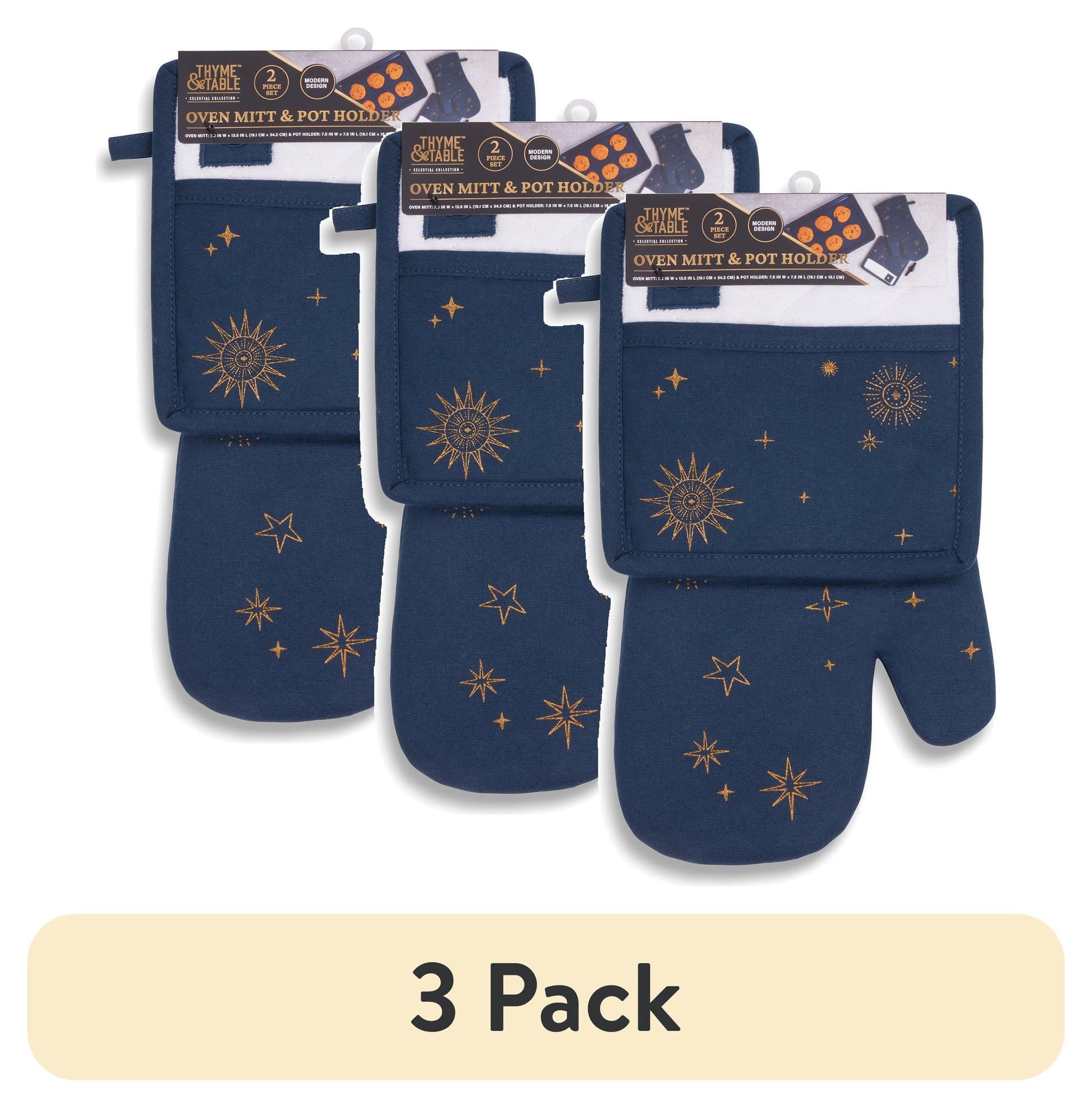 Thyme & Table Heat-Resistant Oven Mitt and Potholder Set, Navy Celestial, 2 pack