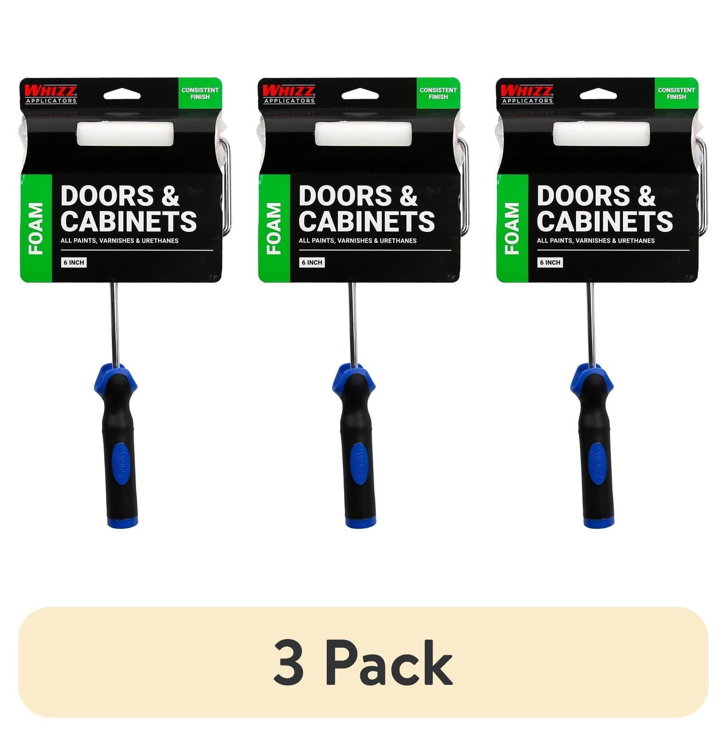 (3 pack) WHIZZ 6" Foam Mini Paint Roller with Handle for Cabinets & Doors