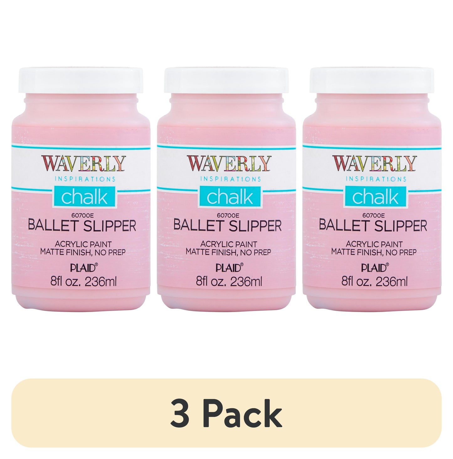(3 pack) Waverly Inspirations Chalk Paint, Ultra Matte, Ballet Slipper, 8 fl oz