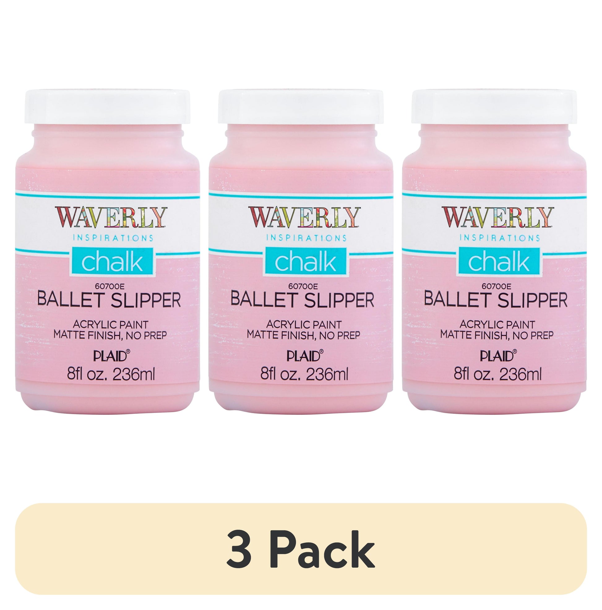 (3 pack) Waverly Inspirations Chalk Paint, Ultra Matte, Ballet Slipper, 8 fl oz