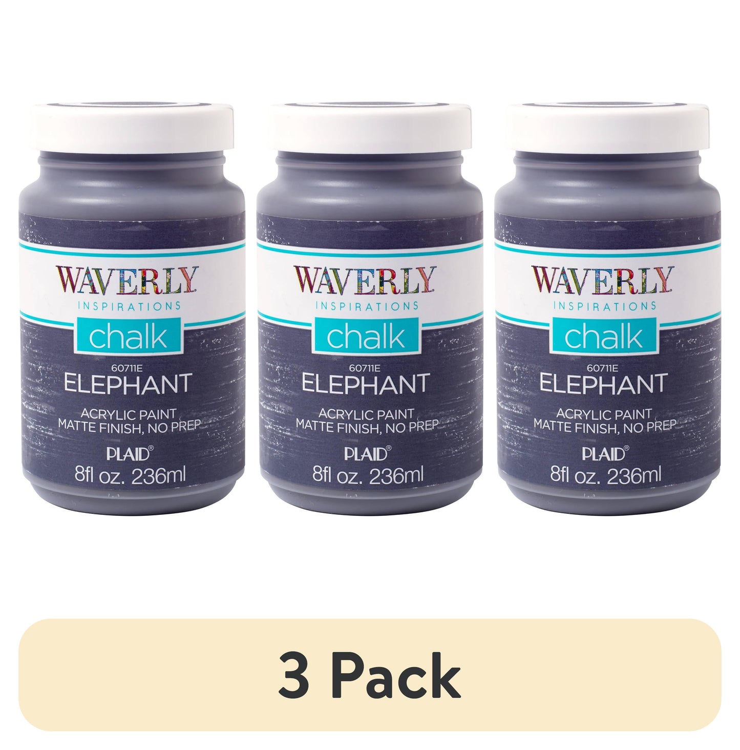 (3 pack) Waverly Inspirations Chalk Paint, Ultra Matte, Elephant, 8 fl oz
