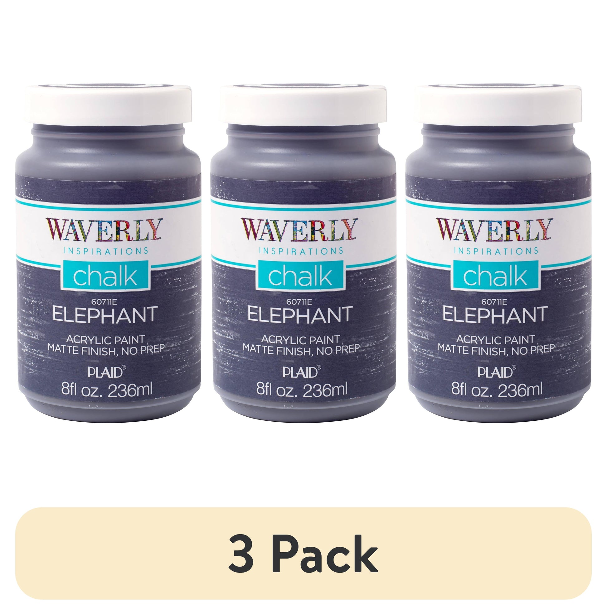 (3 pack) Waverly Inspirations Chalk Paint, Ultra Matte, Elephant, 8 fl oz