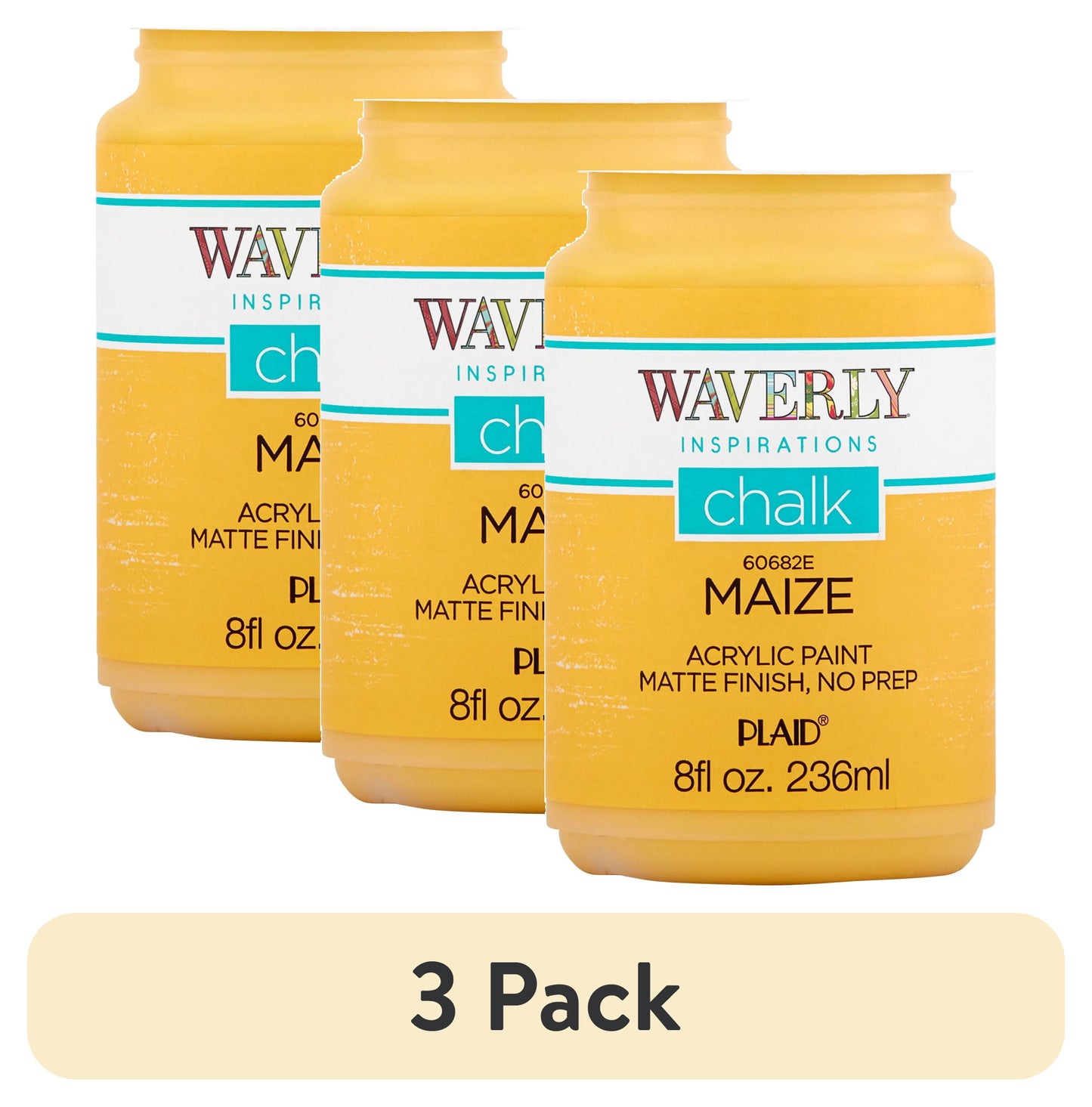 (3 pack) Waverly Inspirations Chalk Paint, Ultra Matte, Maize, 8 fl oz