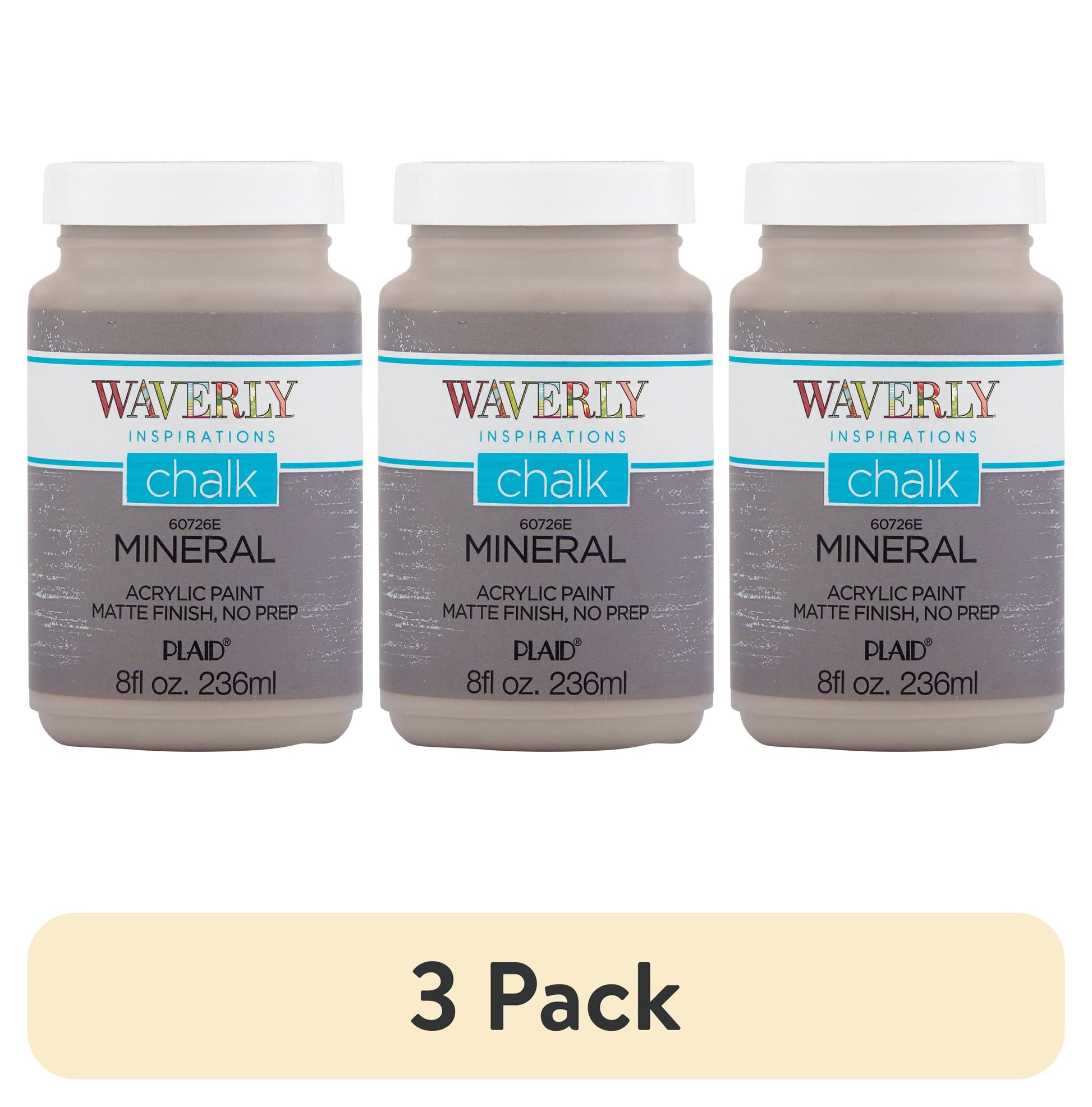 (3 pack) Waverly Inspirations Chalk Paint, Ultra Matte, Mineral, 8 fl oz