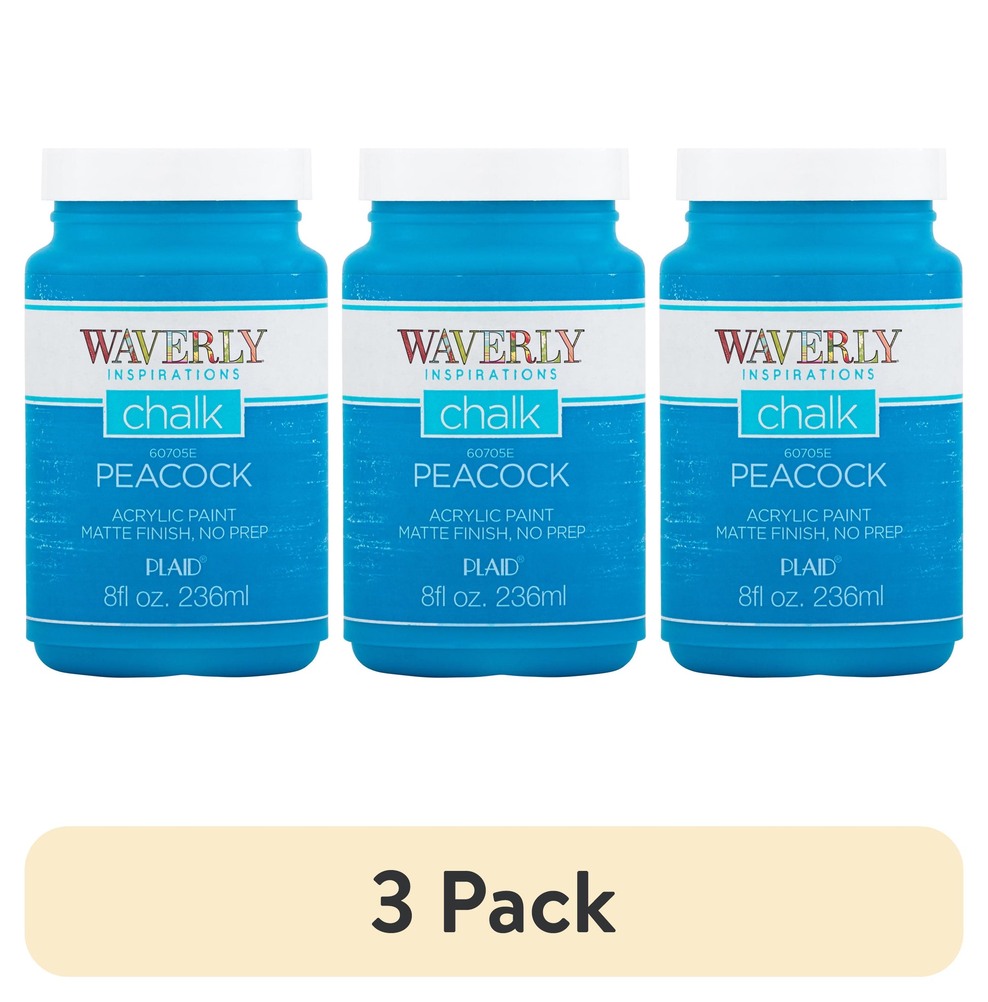 (3 pack) Waverly Inspirations Chalk Paint, Ultra Matte, Peacock, 8 fl oz
