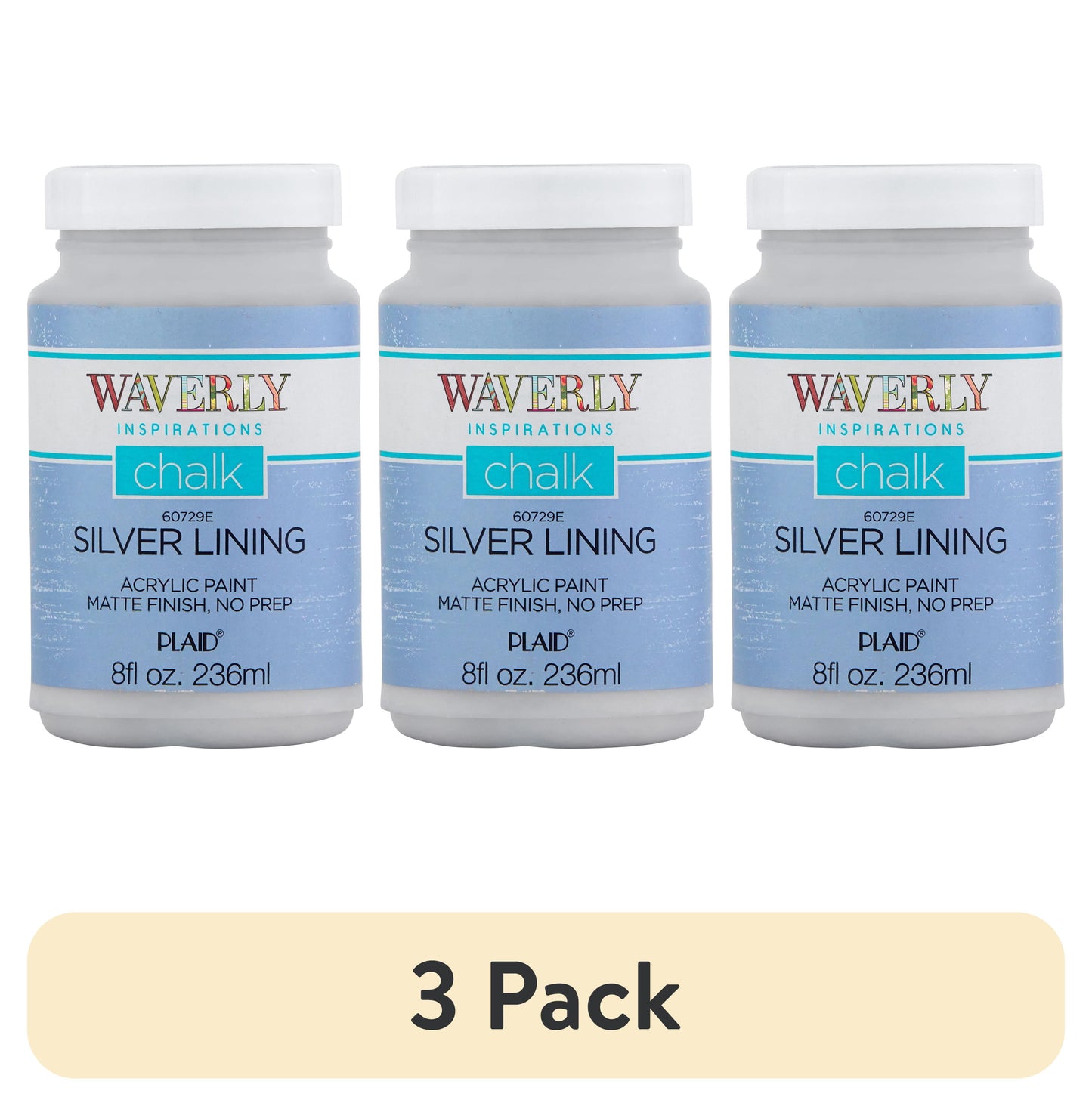 (3 pack) Waverly Inspirations Chalk Paint, Ultra Matte, Silver Lining, 8 fl oz