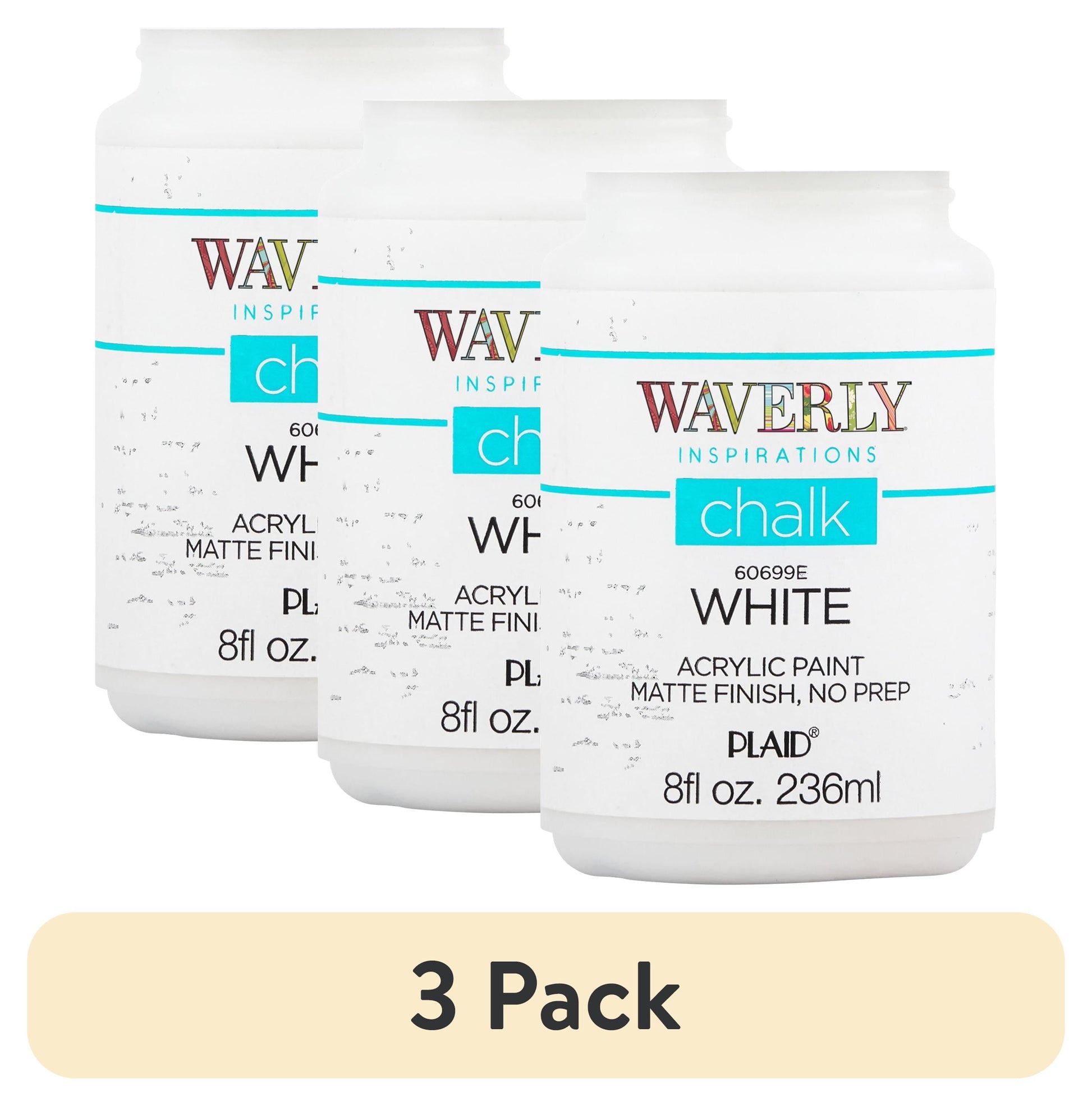 (3 pack) Waverly Inspirations Chalk Paint, Ultra Matte Finish, White, 8 fl oz