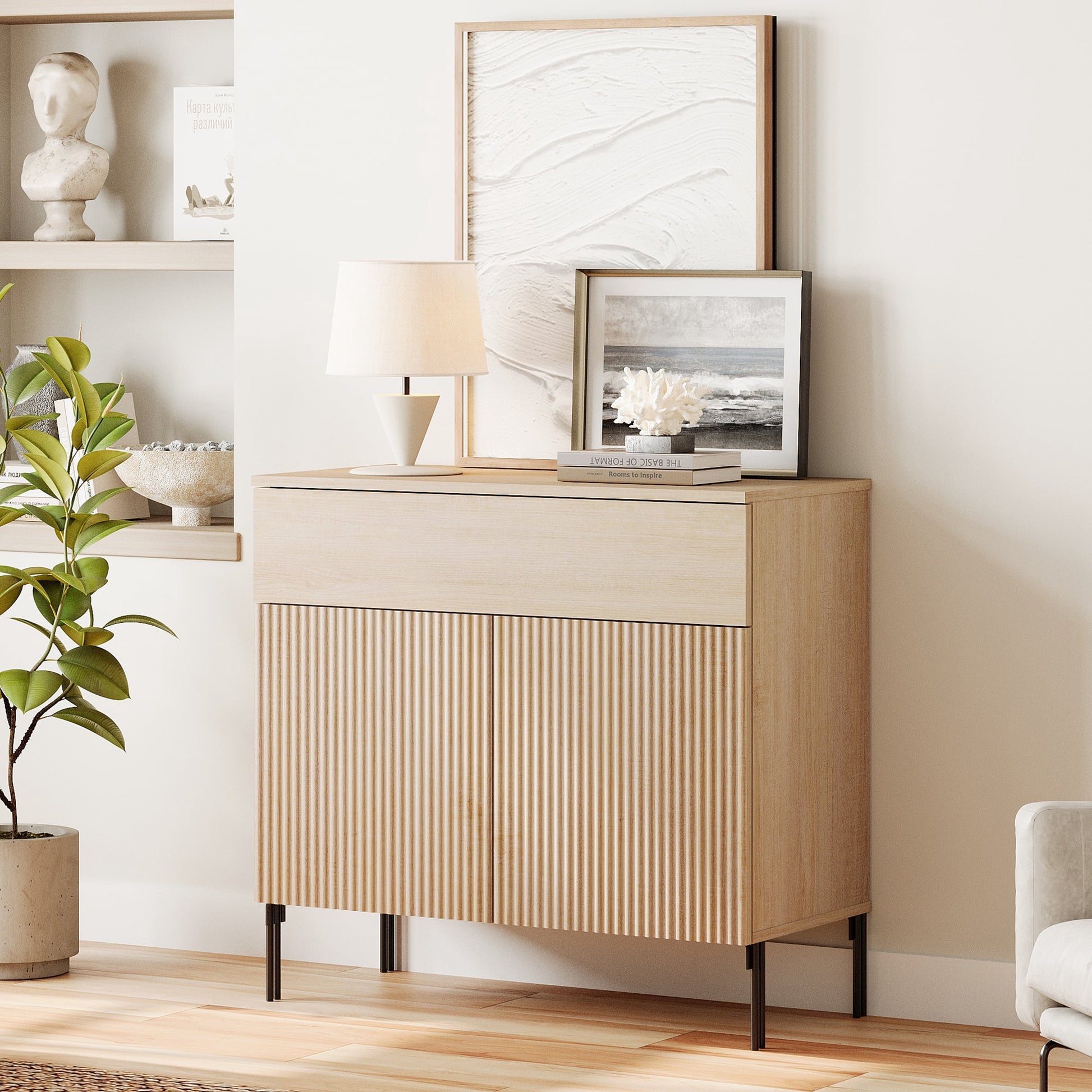 Gabinete Decorativo de 31.5" con 2 Puertas y CajÃ³n, Moderno Gabinete de Almacenamiento con Patas de Metal para Sala de Estar, Cocina, Comedor, Pasillo