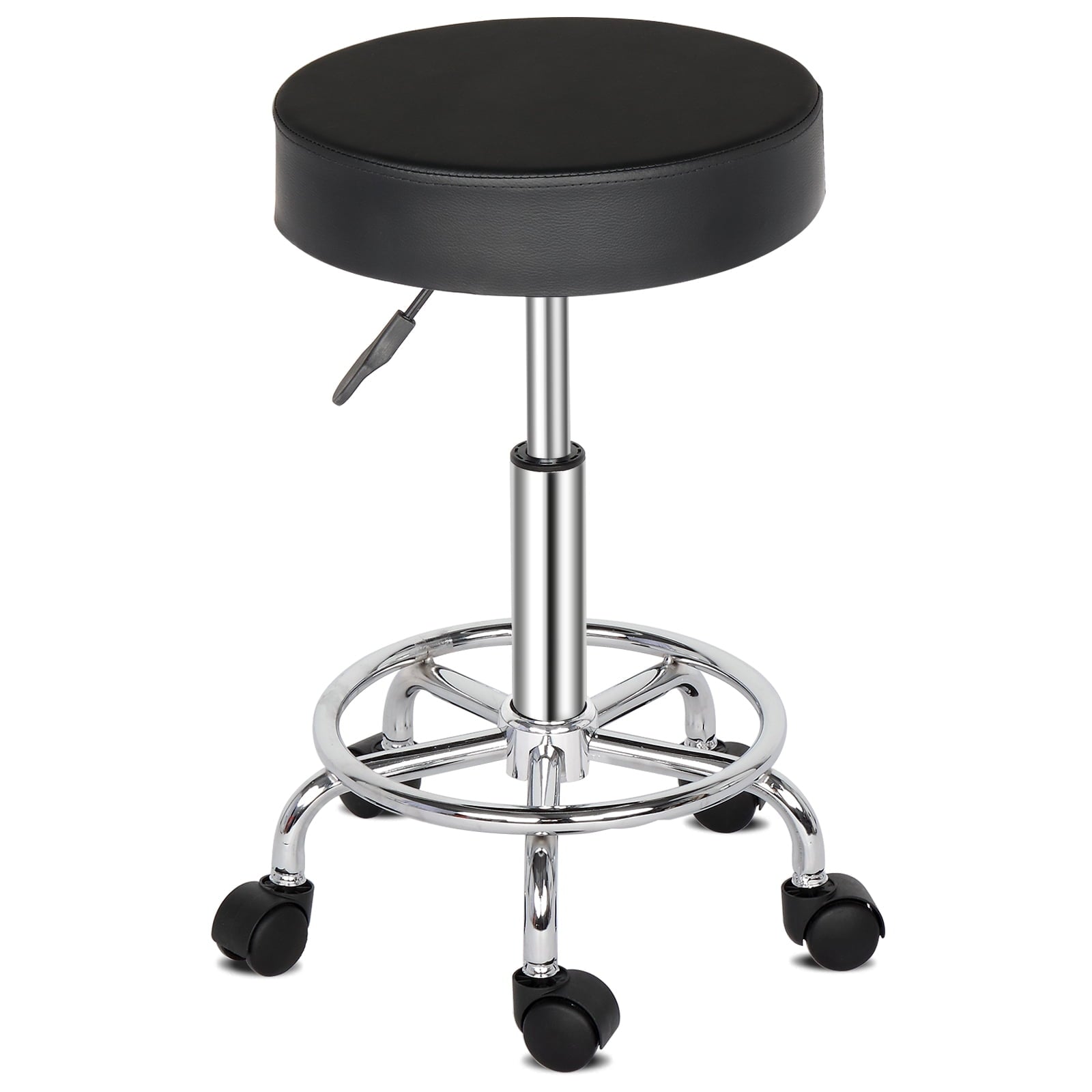 360Â°Rotating Bar Stool, PU Leather Sponge Chrome-plated Bar Stool with 5 Casters, Height Adjustable Durable Soft Bar Stool for Home Bar Counter